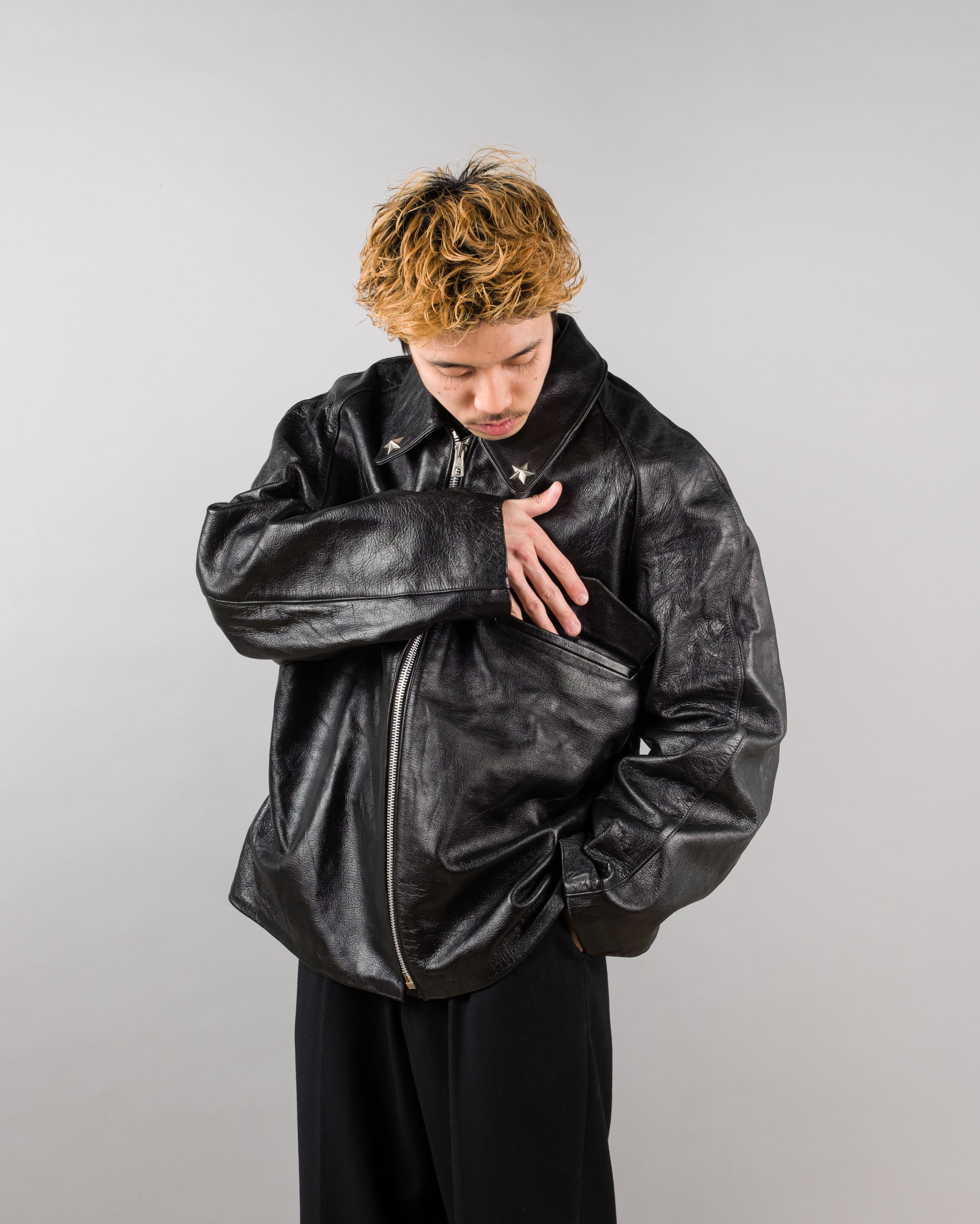 【~60’s】Italian Army Motorcycle Leather Jacket Size.2