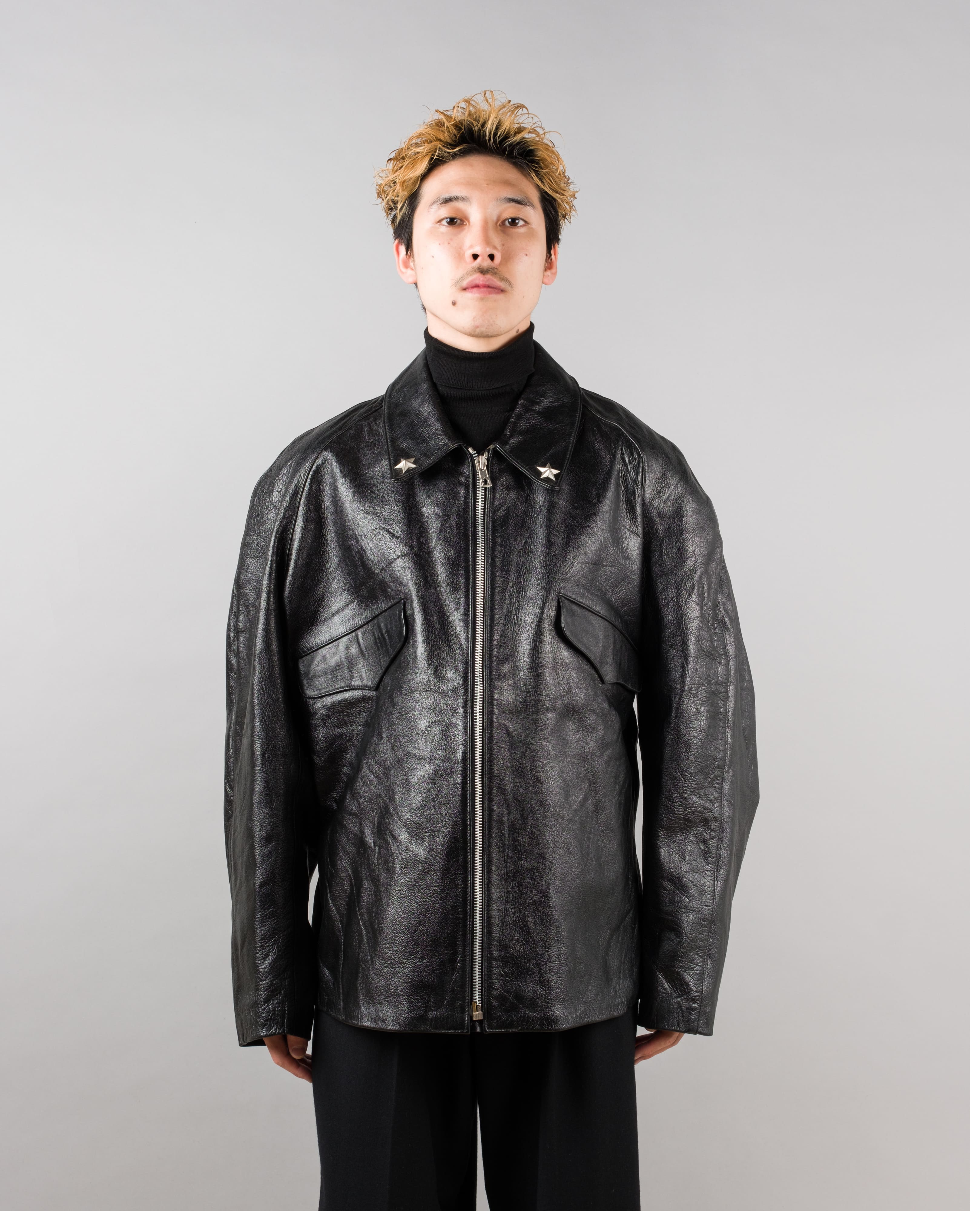 【~60’s】Italian Army Motorcycle Leather Jacket Size.2