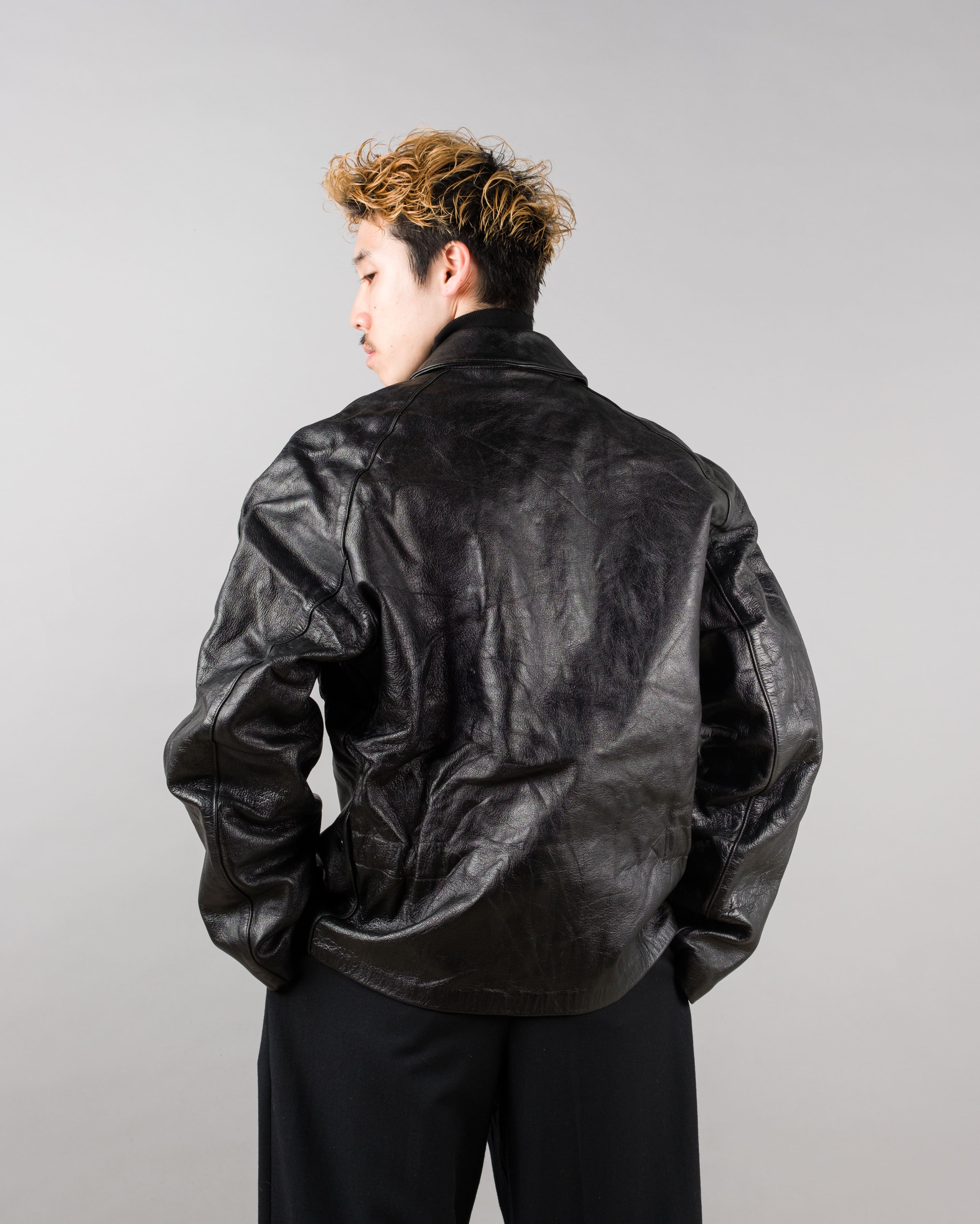 【~60’s】Italian Army Motorcycle Leather Jacket Size.2