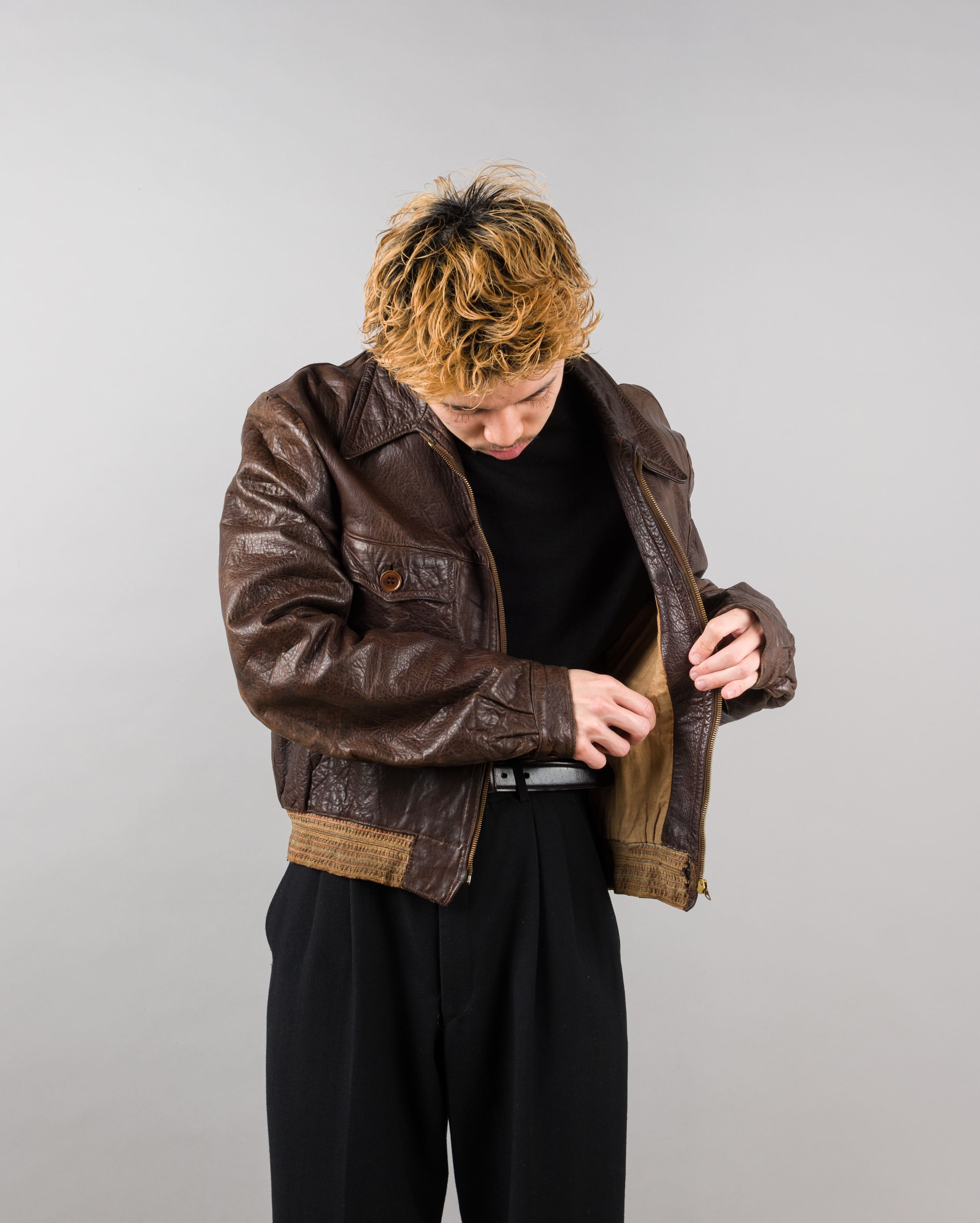 【~40's】Europe Vintage Leather Flight Jacket