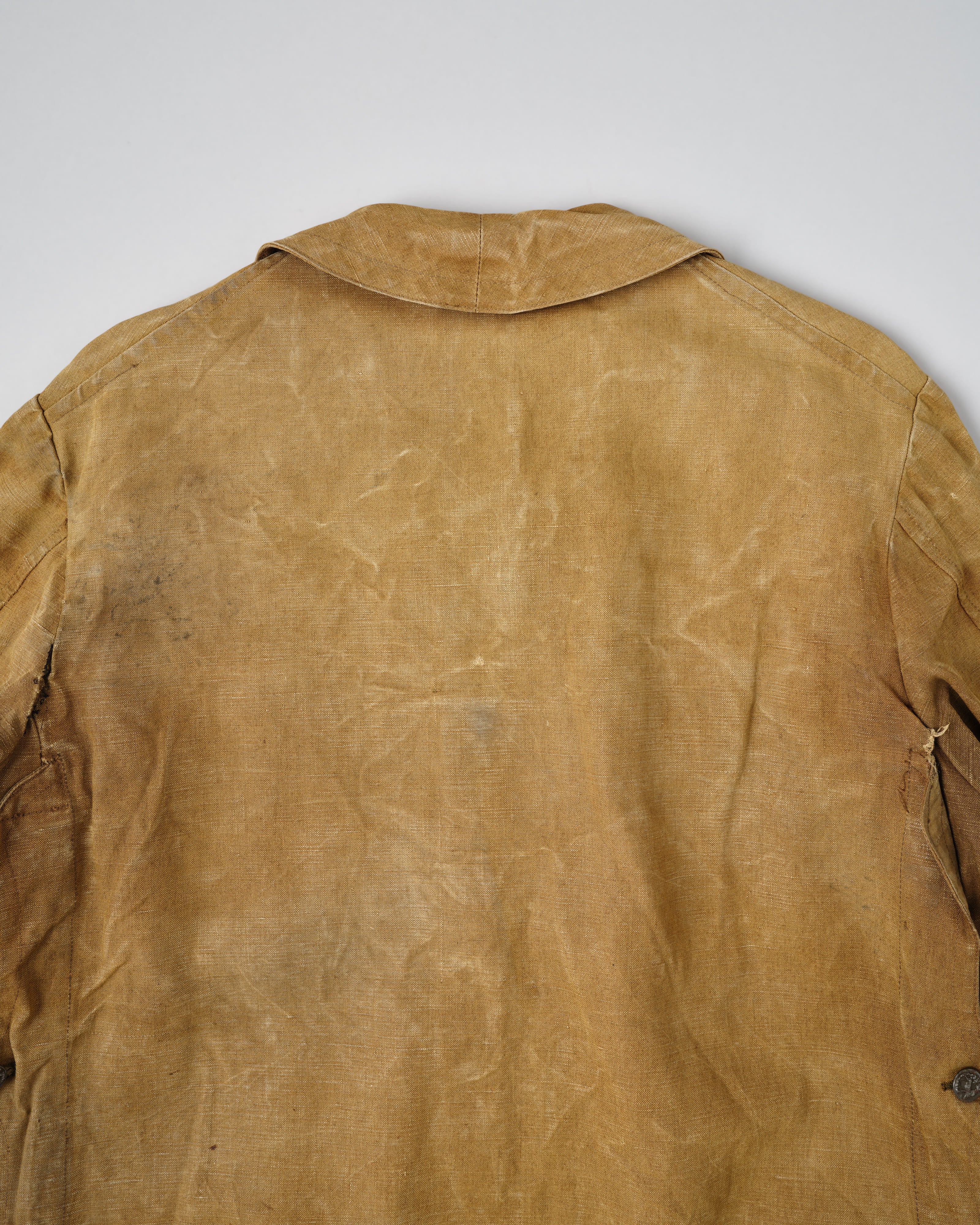 【~30’s】French Vintage Linen Canvas Hunting Jacket With Chin Strap