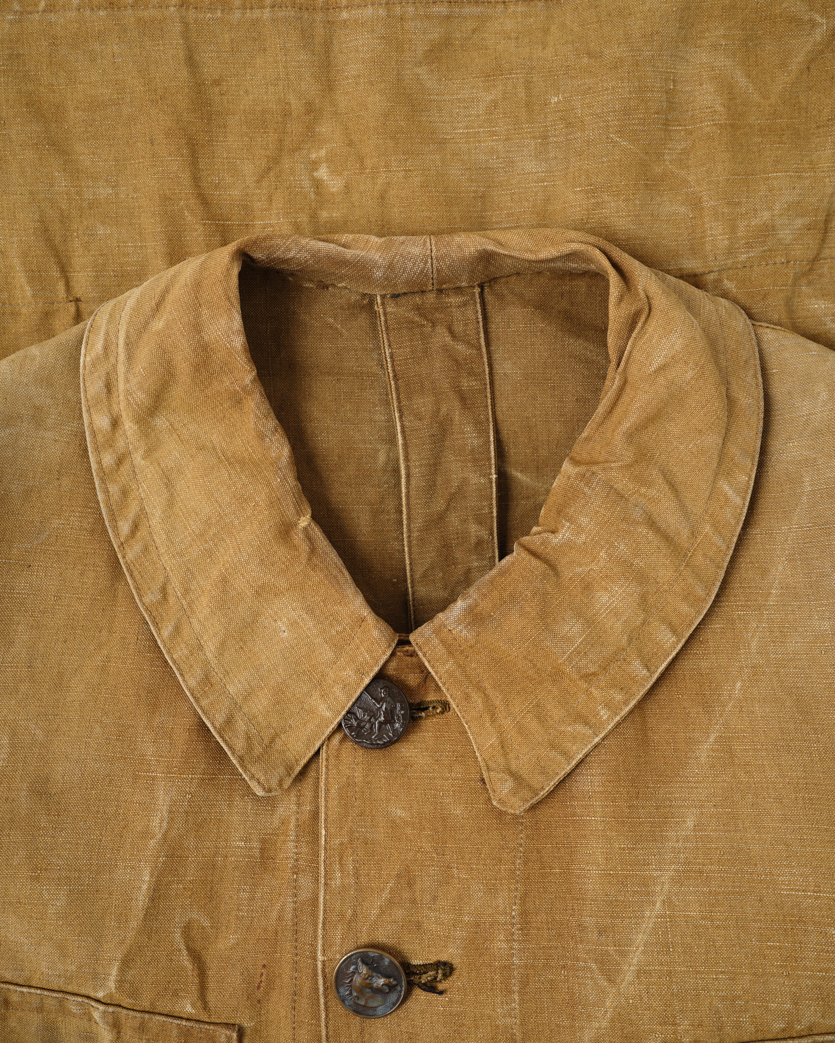 【~30’s】French Vintage Linen Canvas Hunting Jacket With Chin Strap