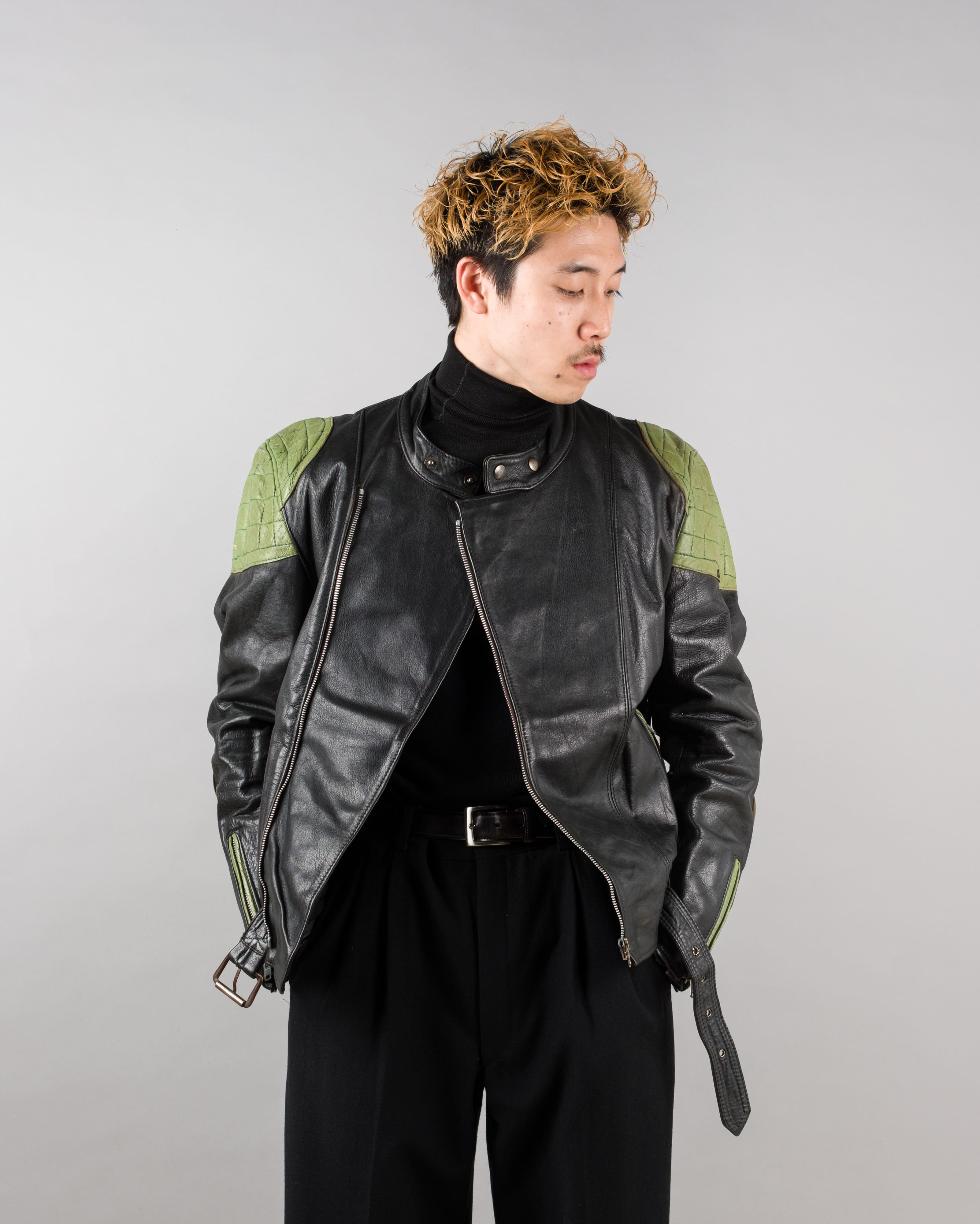 【~60's】French Vintage Switching Color Leather Riders Jacket Size.50 "Christophe"