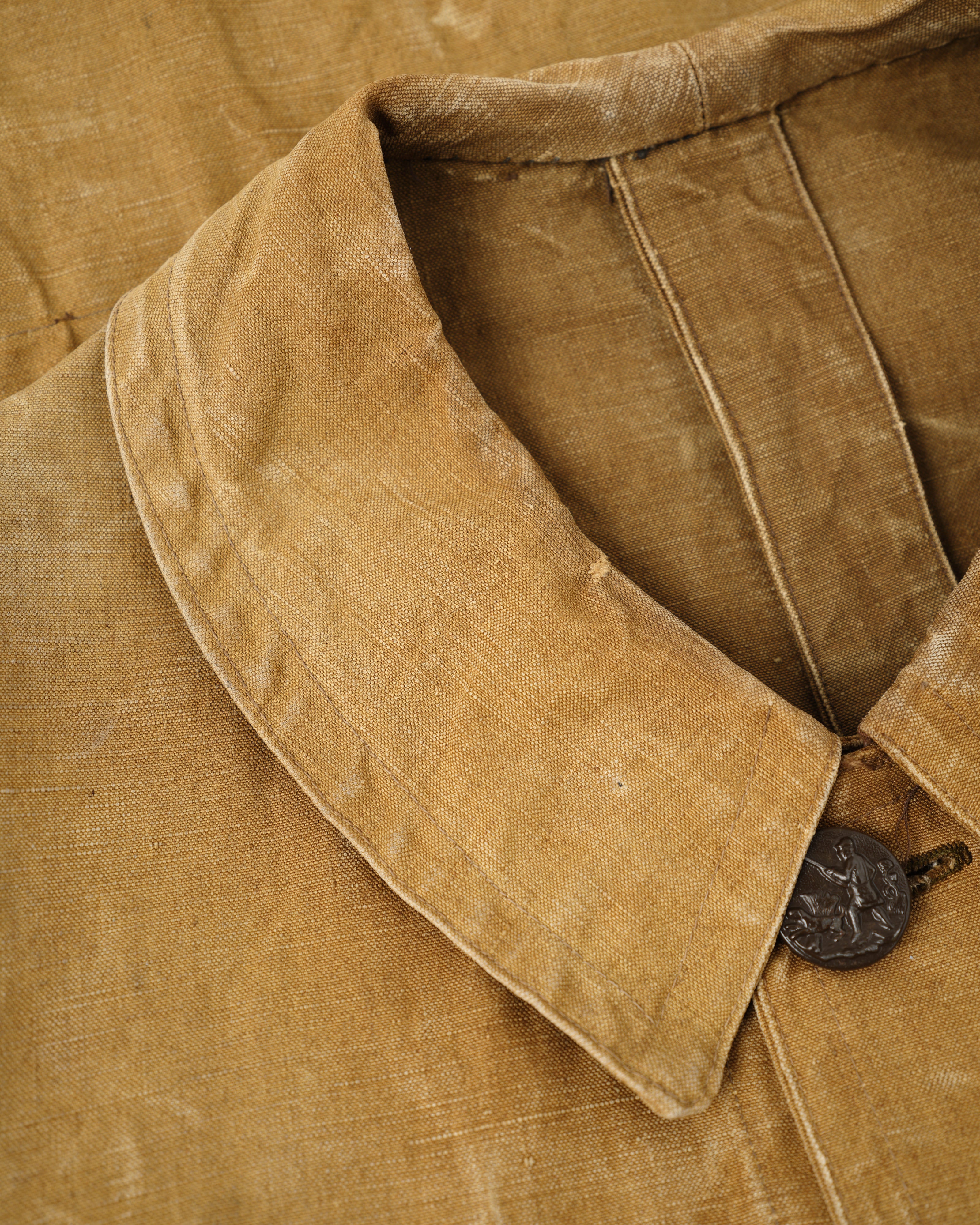 【~30’s】French Vintage Linen Canvas Hunting Jacket With Chin Strap