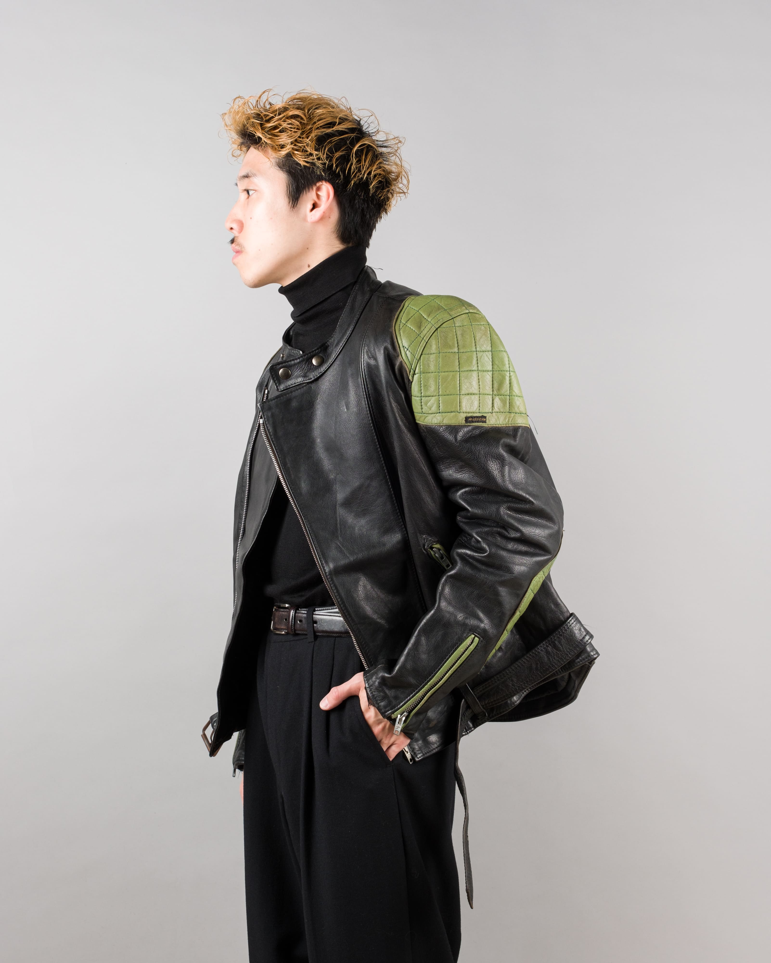【~60's】French Vintage Switching Color Leather Riders Jacket Size.50 "Christophe"