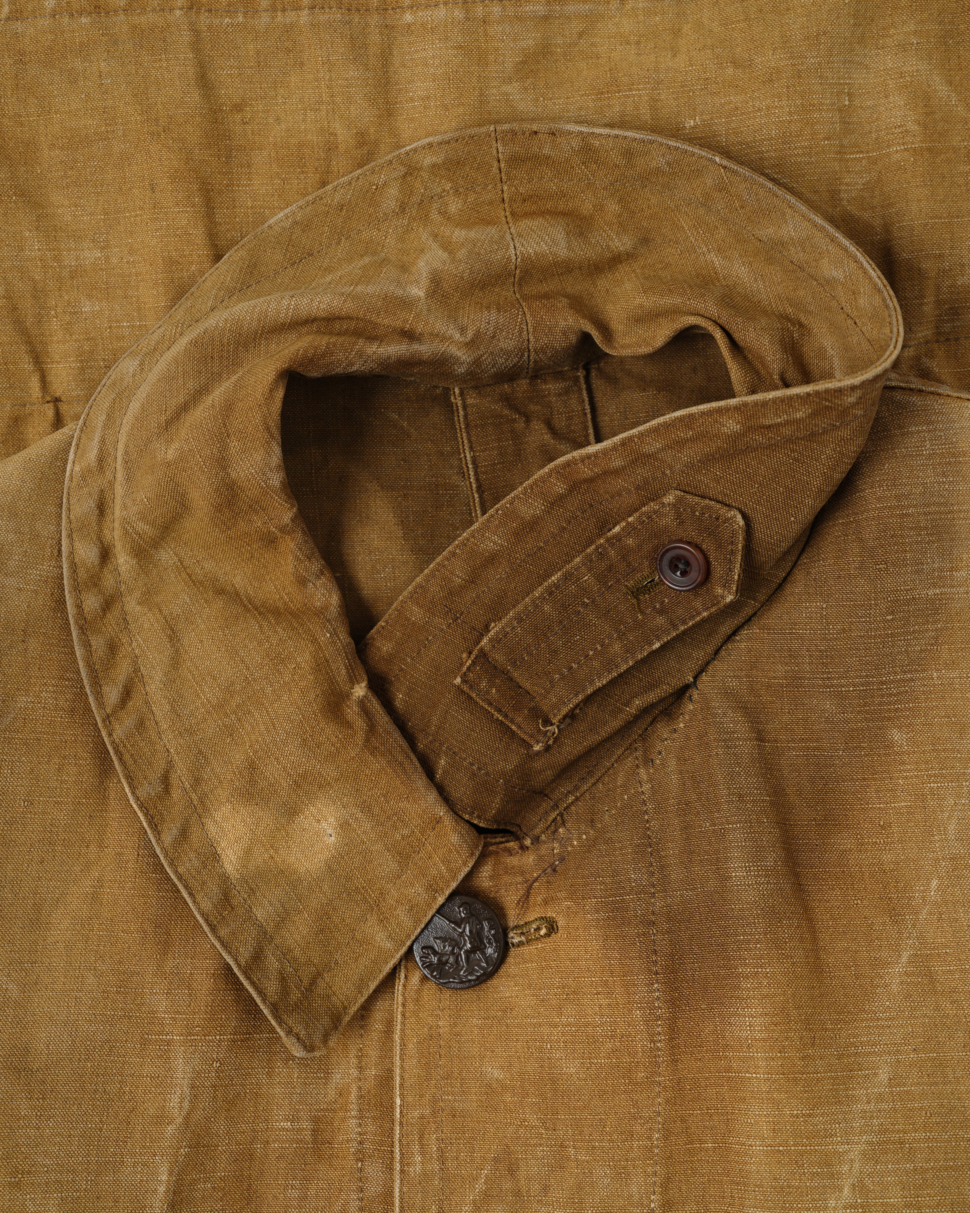 【~30’s】French Vintage Linen Canvas Hunting Jacket With Chin Strap