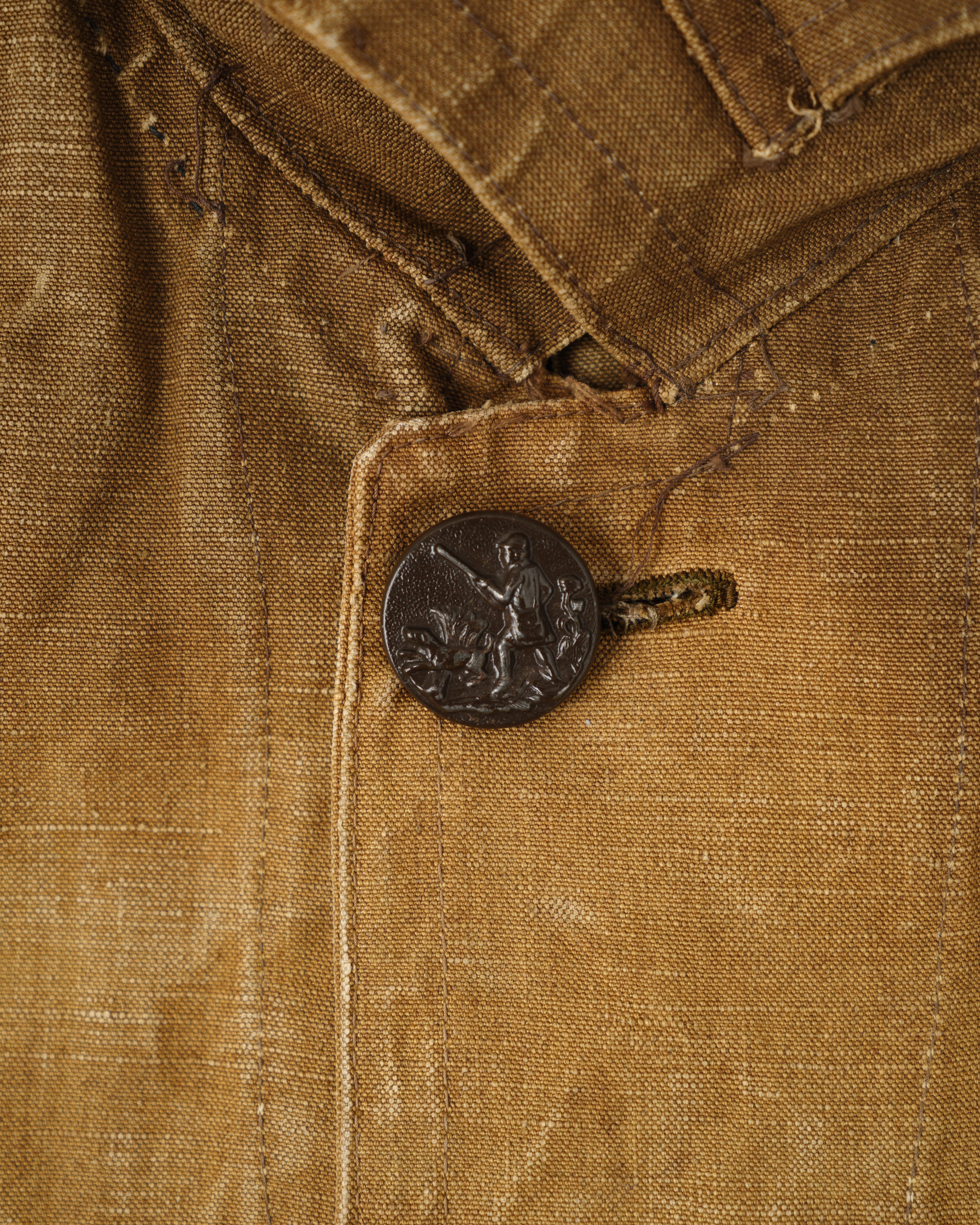 【~30’s】French Vintage Linen Canvas Hunting Jacket With Chin Strap