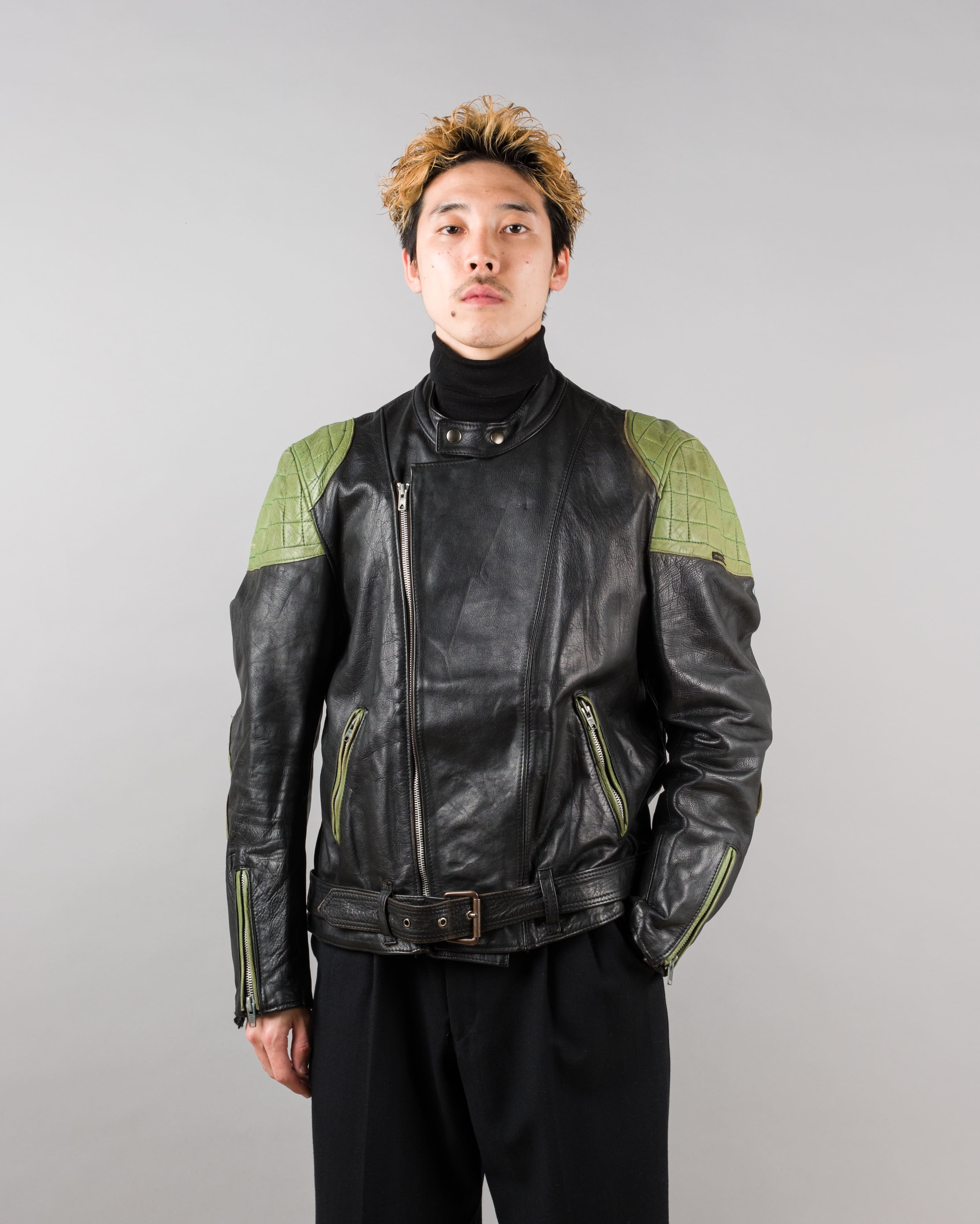 【~60's】French Vintage Switching Color Leather Riders Jacket Size.50 "Christophe"