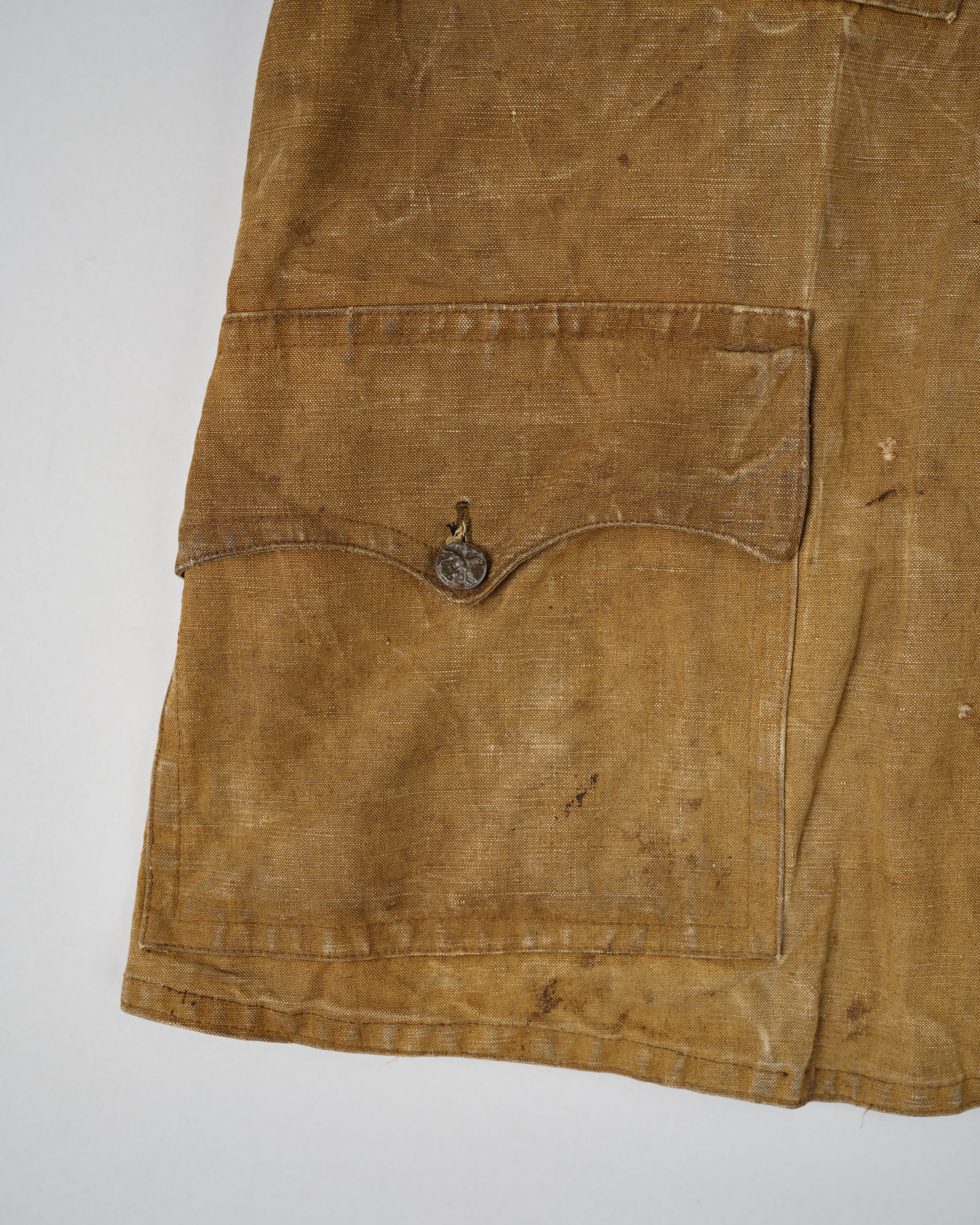 【~30’s】French Vintage Linen Canvas Hunting Jacket With Chin Strap