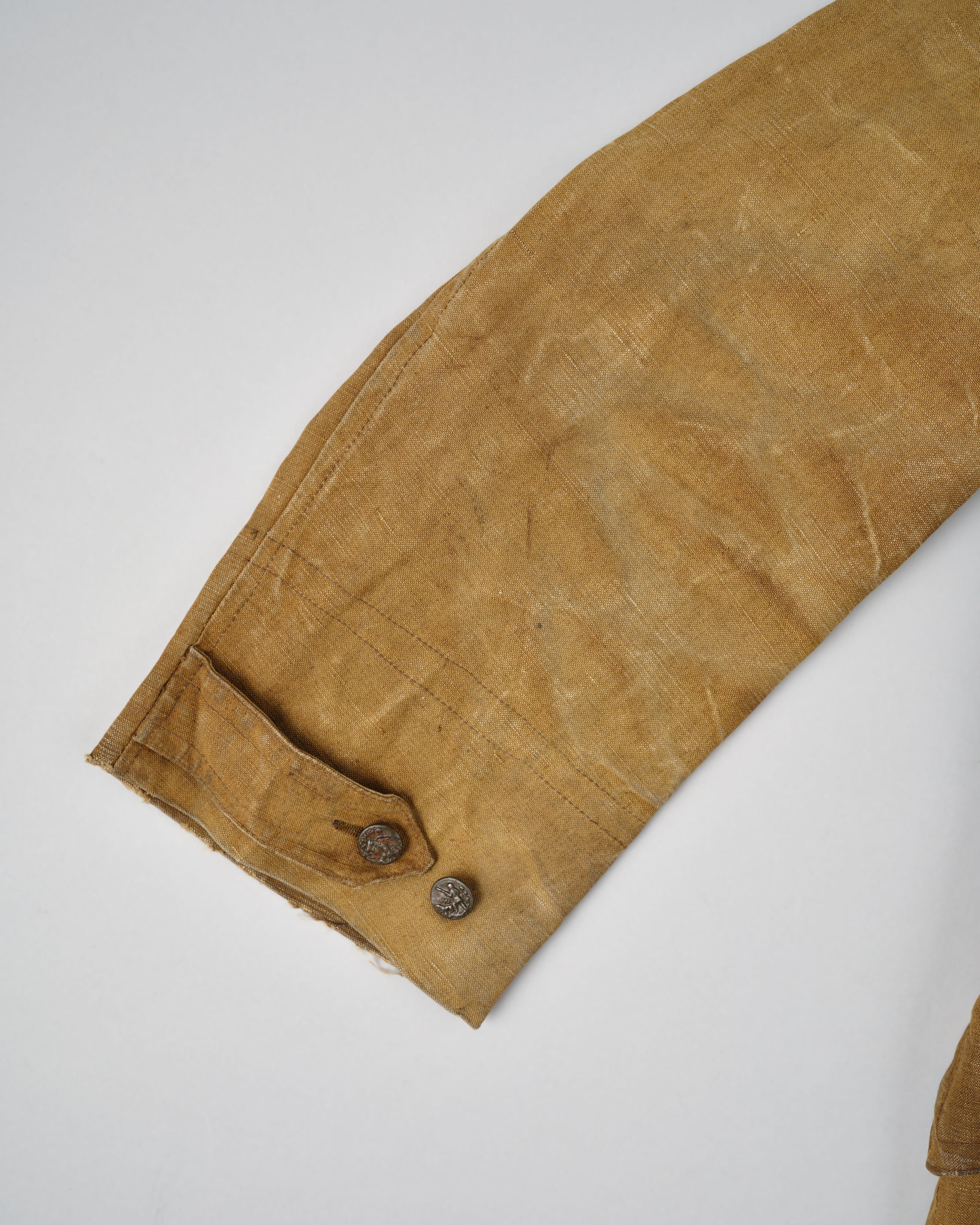 【~30’s】French Vintage Linen Canvas Hunting Jacket With Chin Strap