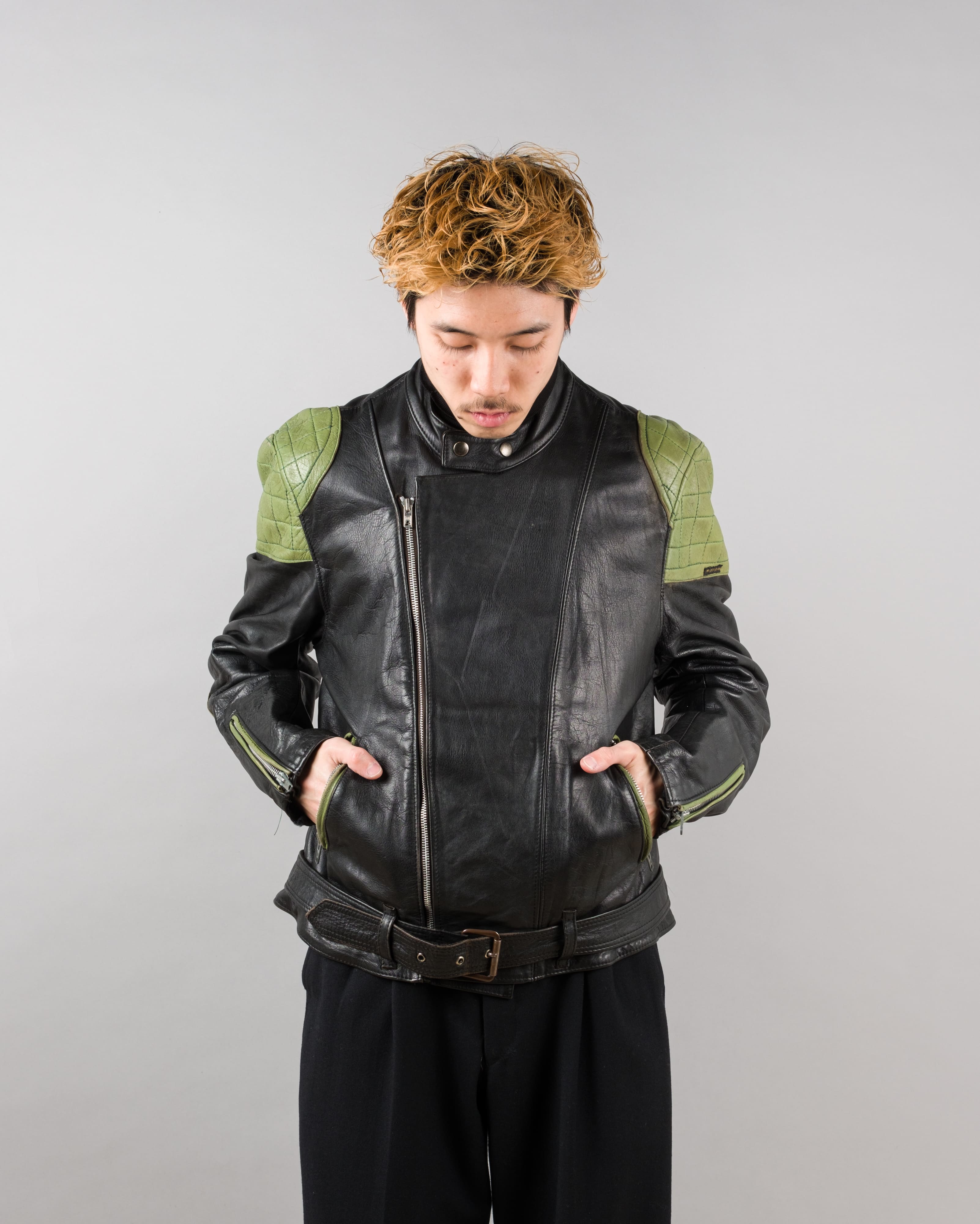 【~60's】French Vintage Switching Color Leather Riders Jacket Size.50 "Christophe"