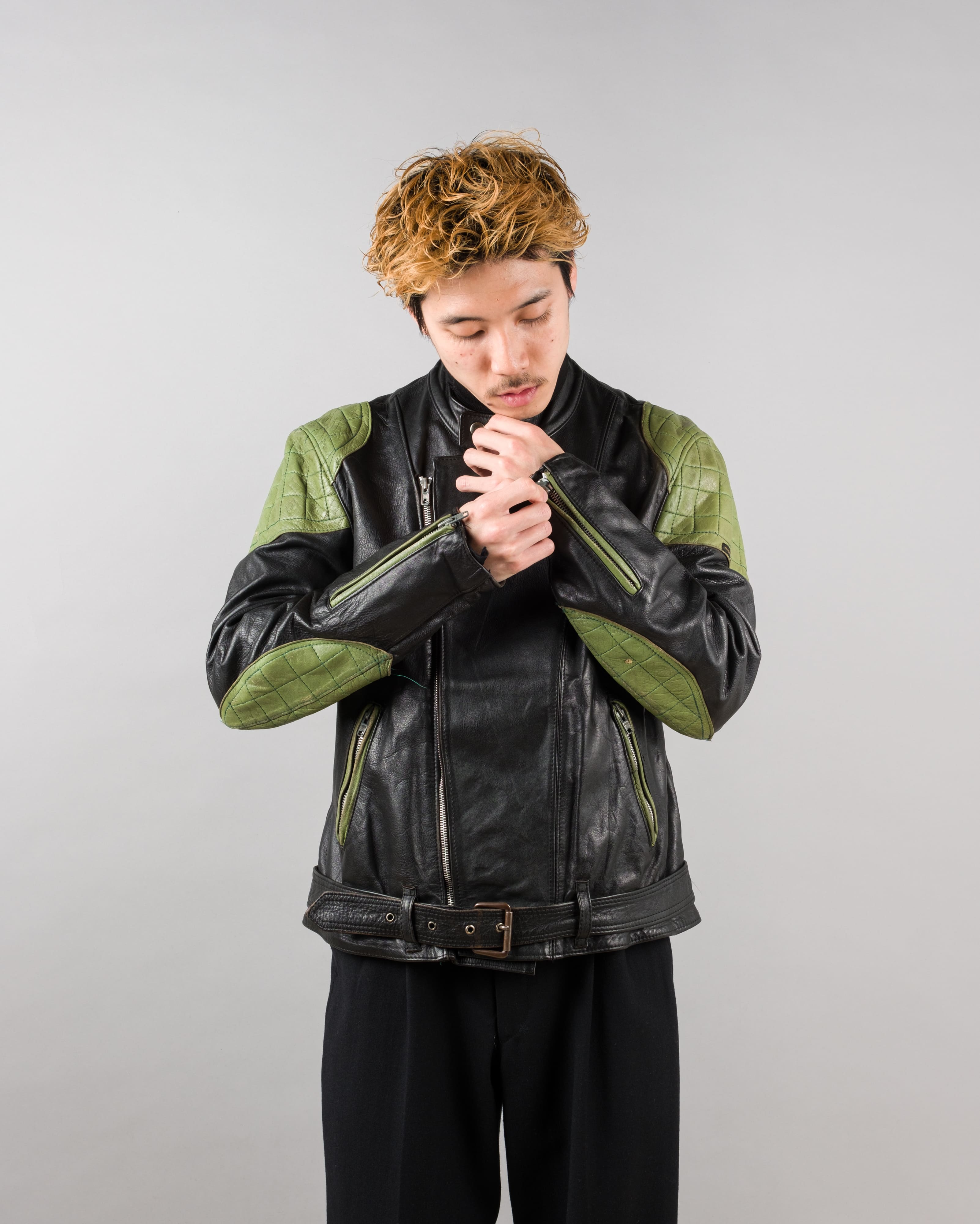 【~60's】French Vintage Switching Color Leather Riders Jacket Size.50 "Christophe"