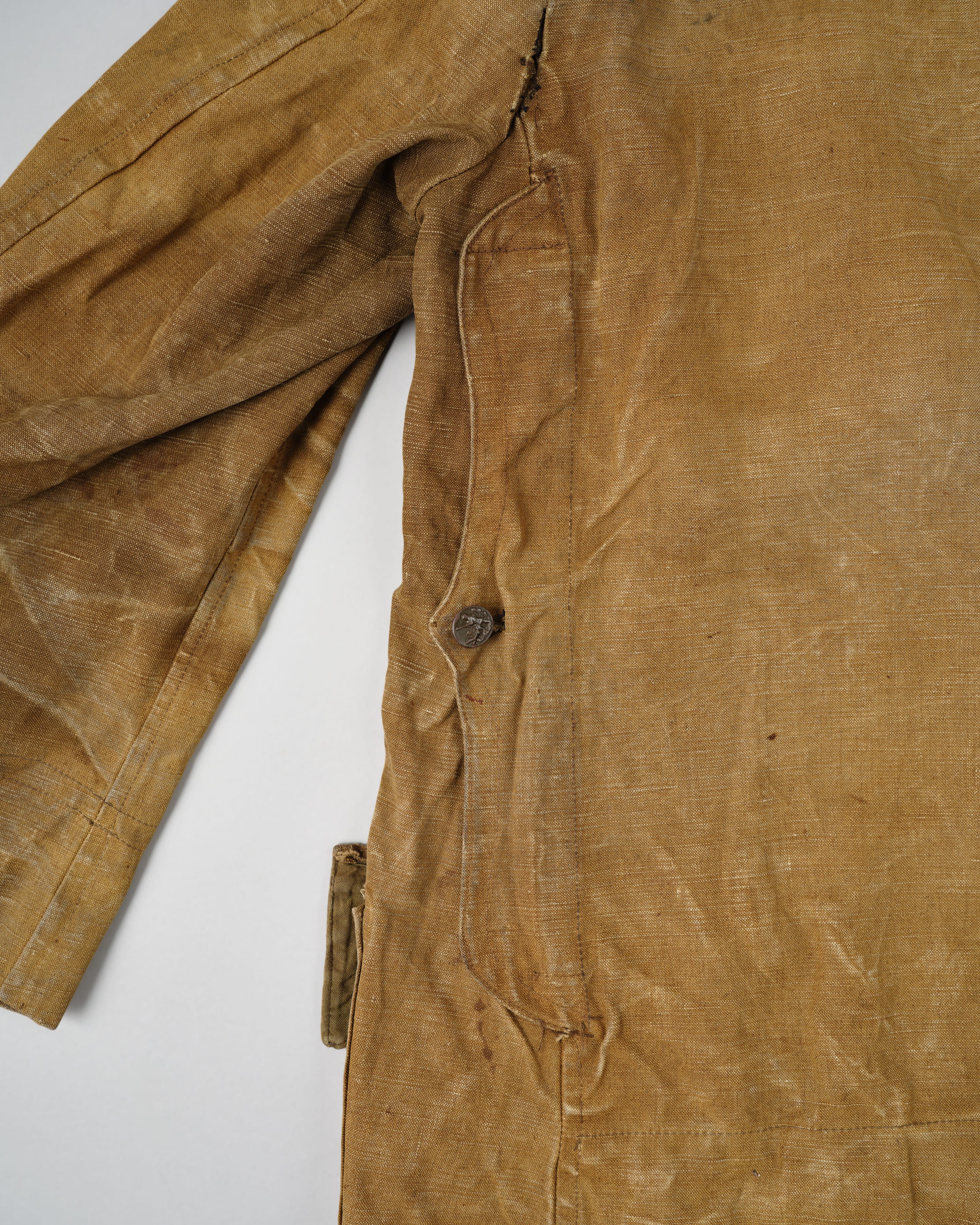 【~30’s】French Vintage Linen Canvas Hunting Jacket With Chin Strap