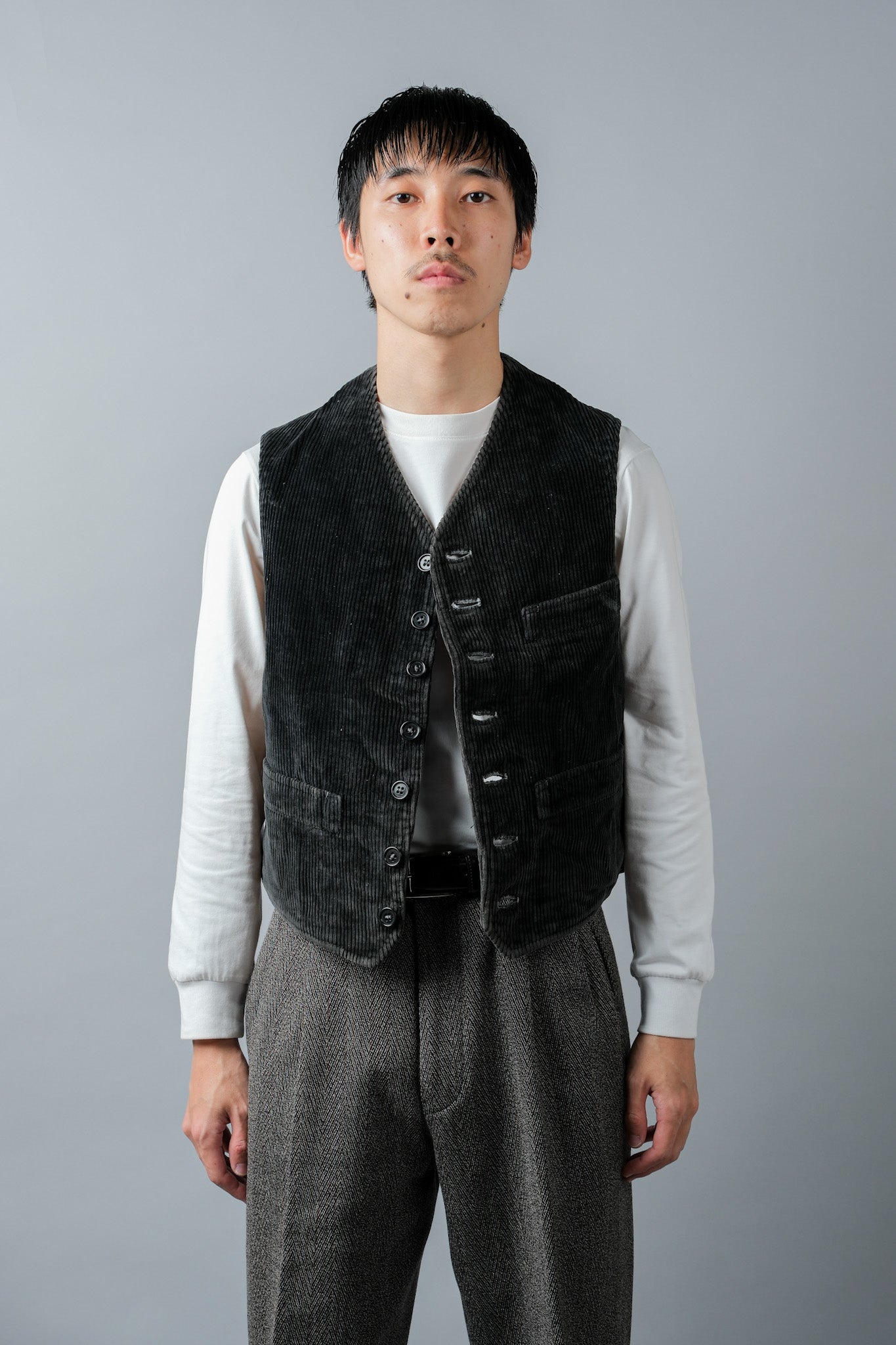 【~40's】French Vintage Black Corduroy Work Gilet "Adolphe Lafont"