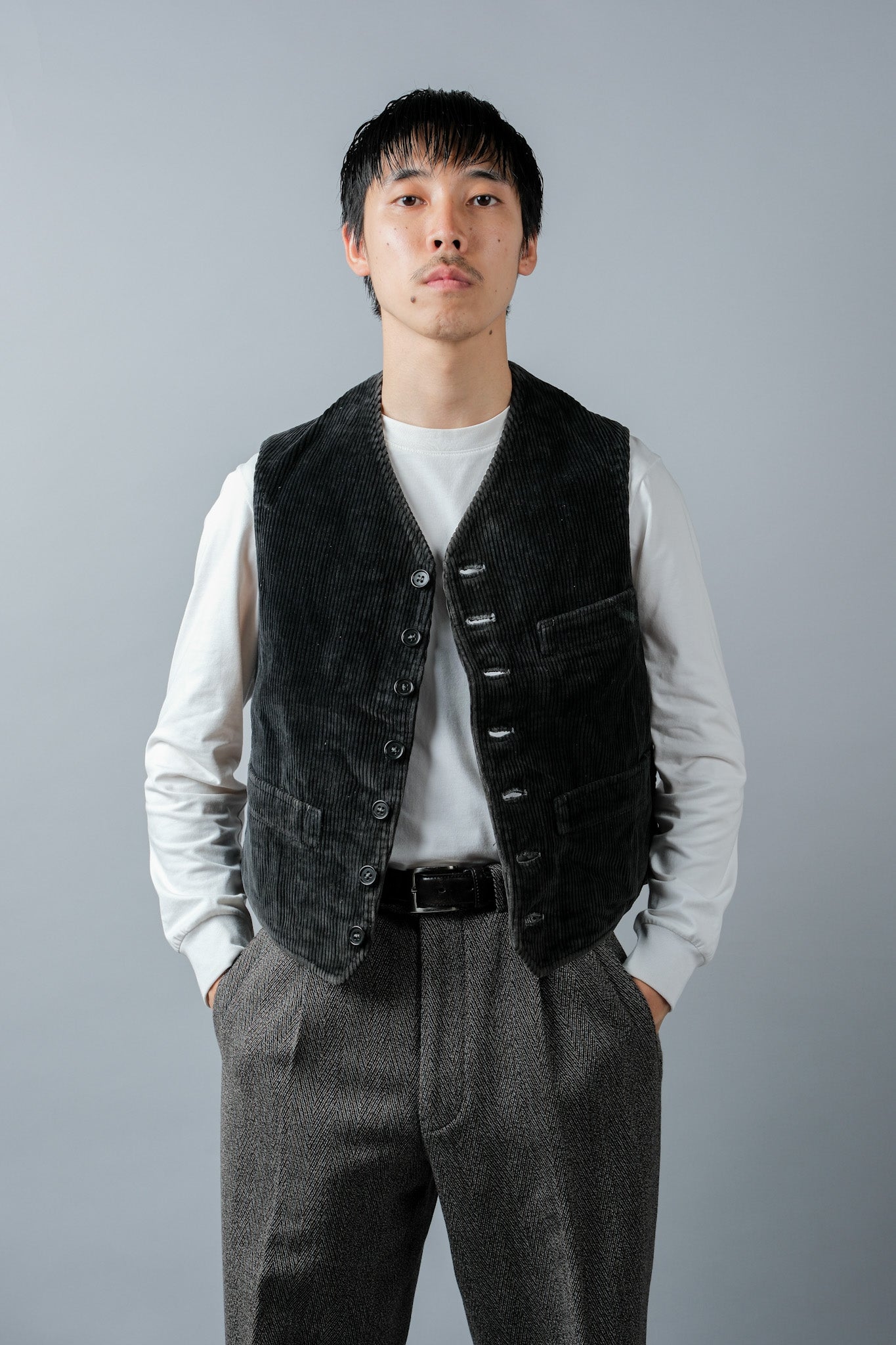 【~40's】French Vintage Black Corduroy Work Gilet "Adolphe Lafont"