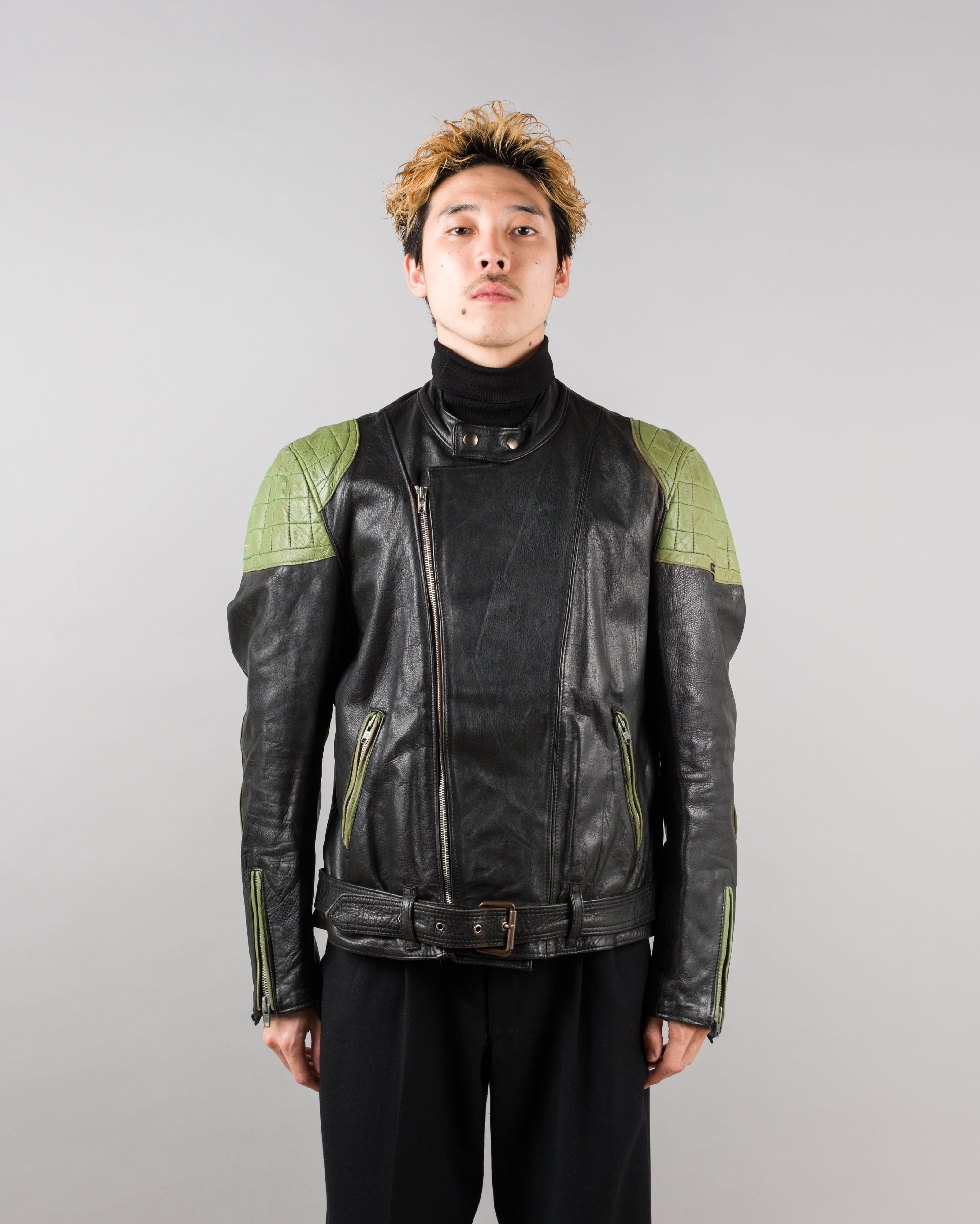 【~60's】French Vintage Switching Color Leather Riders Jacket Size.50 "Christophe"