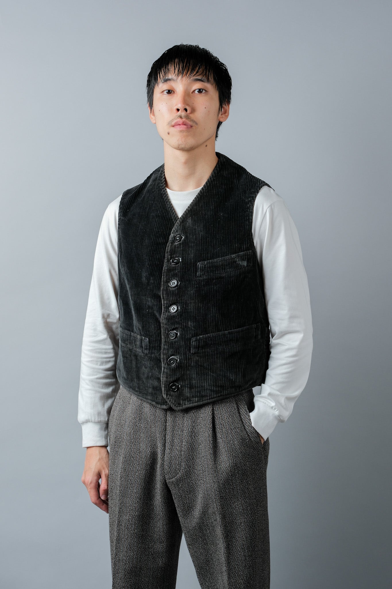【~40's】French Vintage Black Corduroy Work Gilet "Adolphe Lafont"