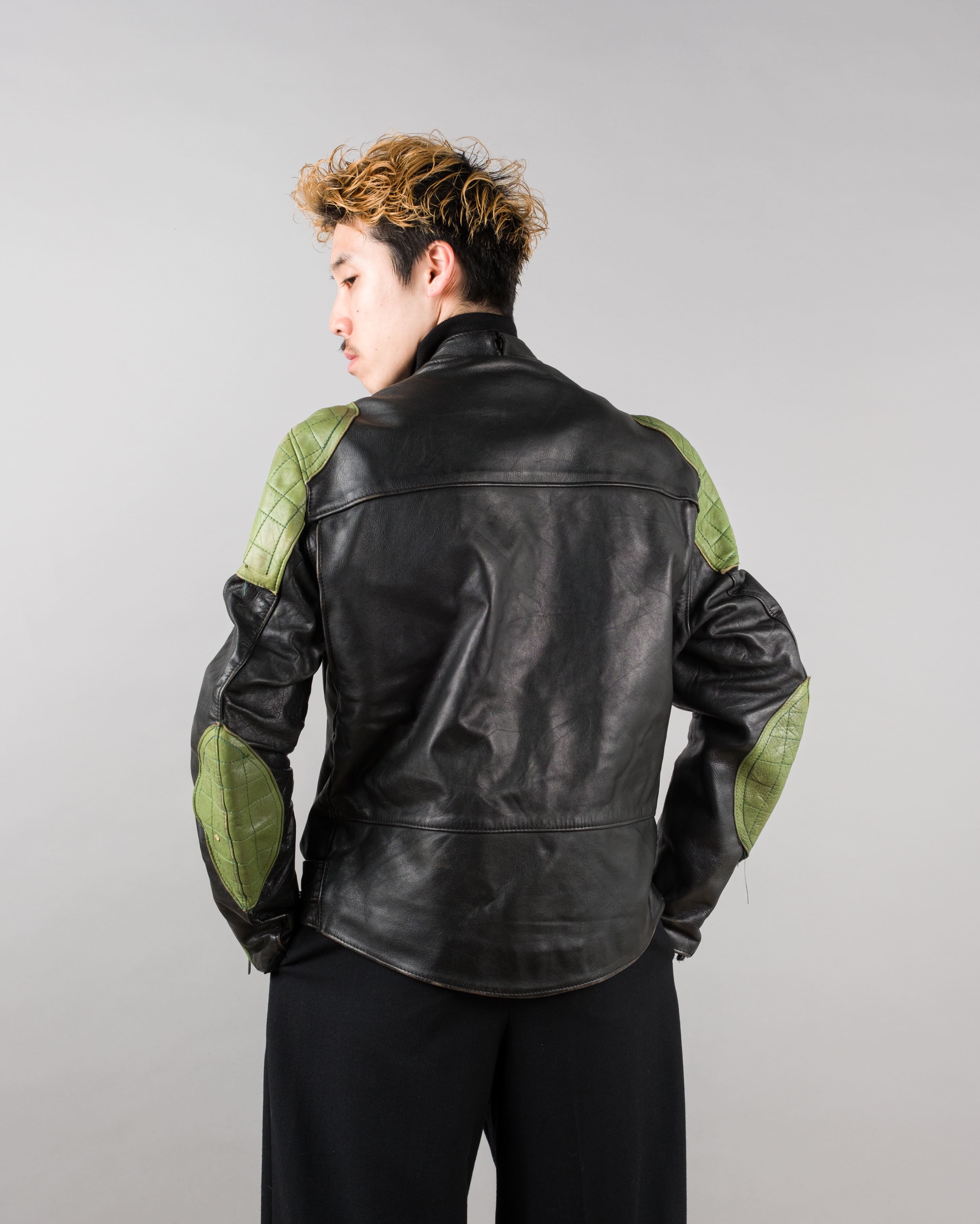 【~60's】French Vintage Switching Color Leather Riders Jacket Size.50 "Christophe"