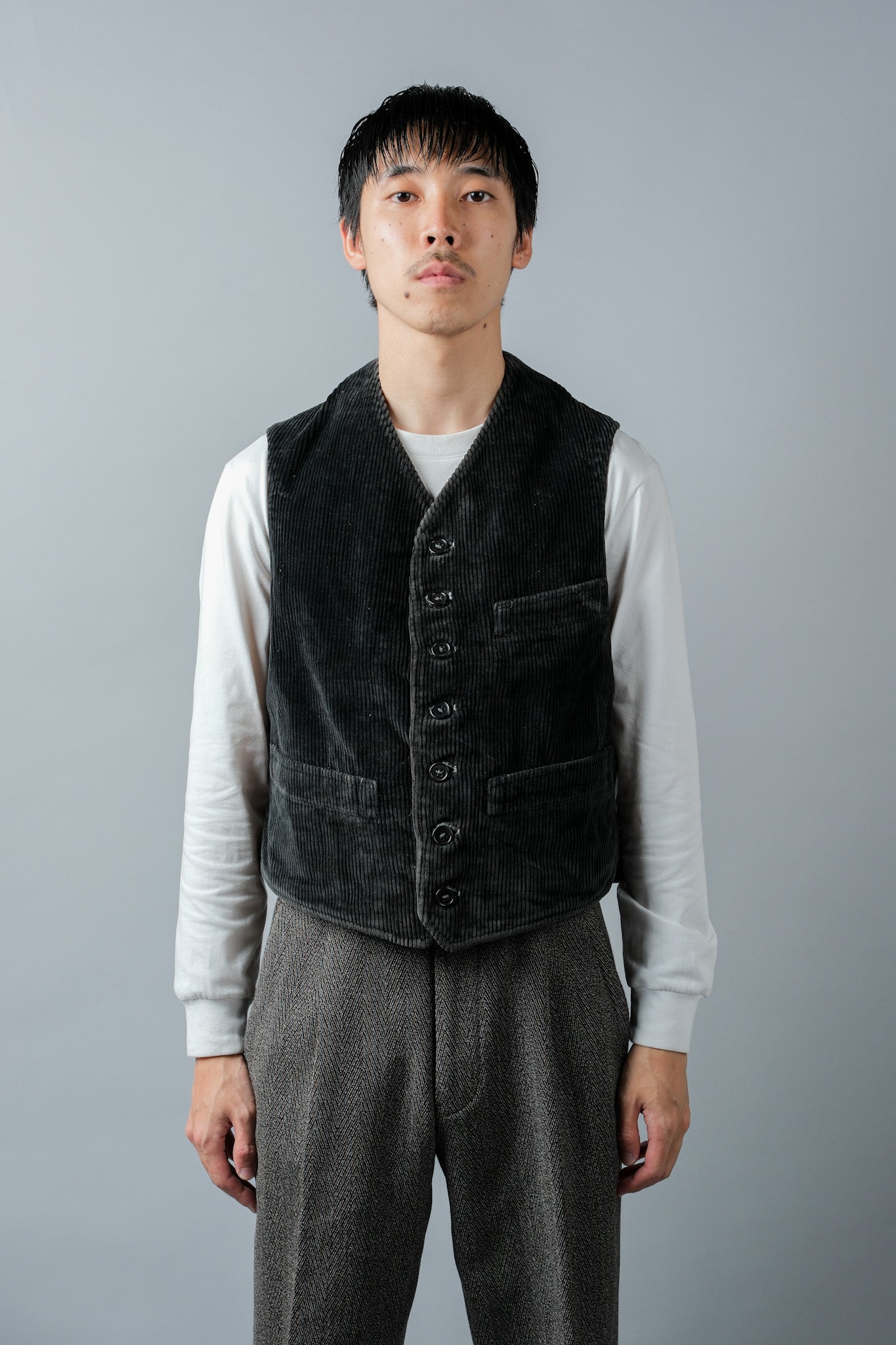 【~40's】French Vintage Black Corduroy Work Gilet "Adolphe Lafont"