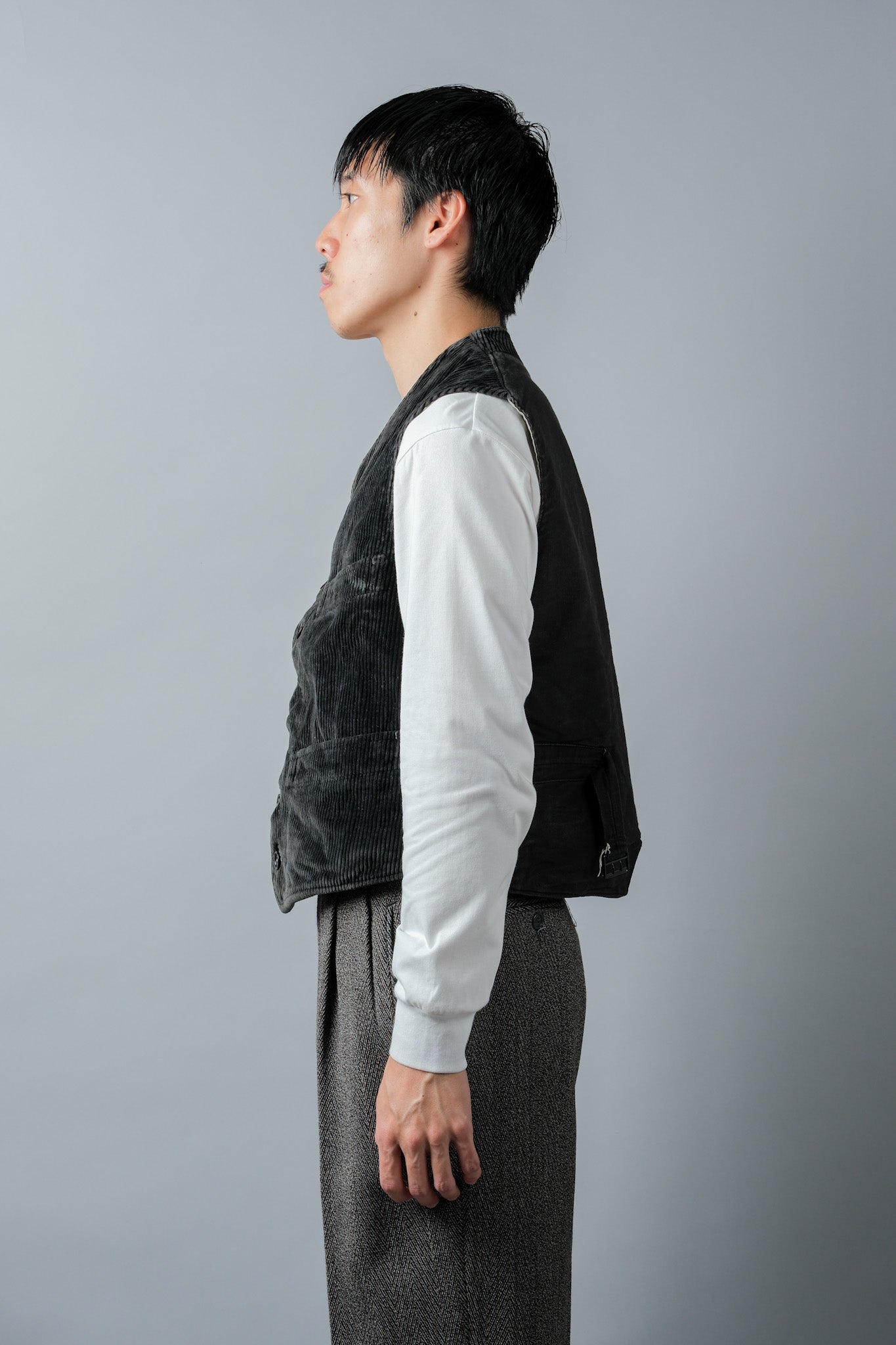 【~40's】French Vintage Black Corduroy Work Gilet "Adolphe Lafont"