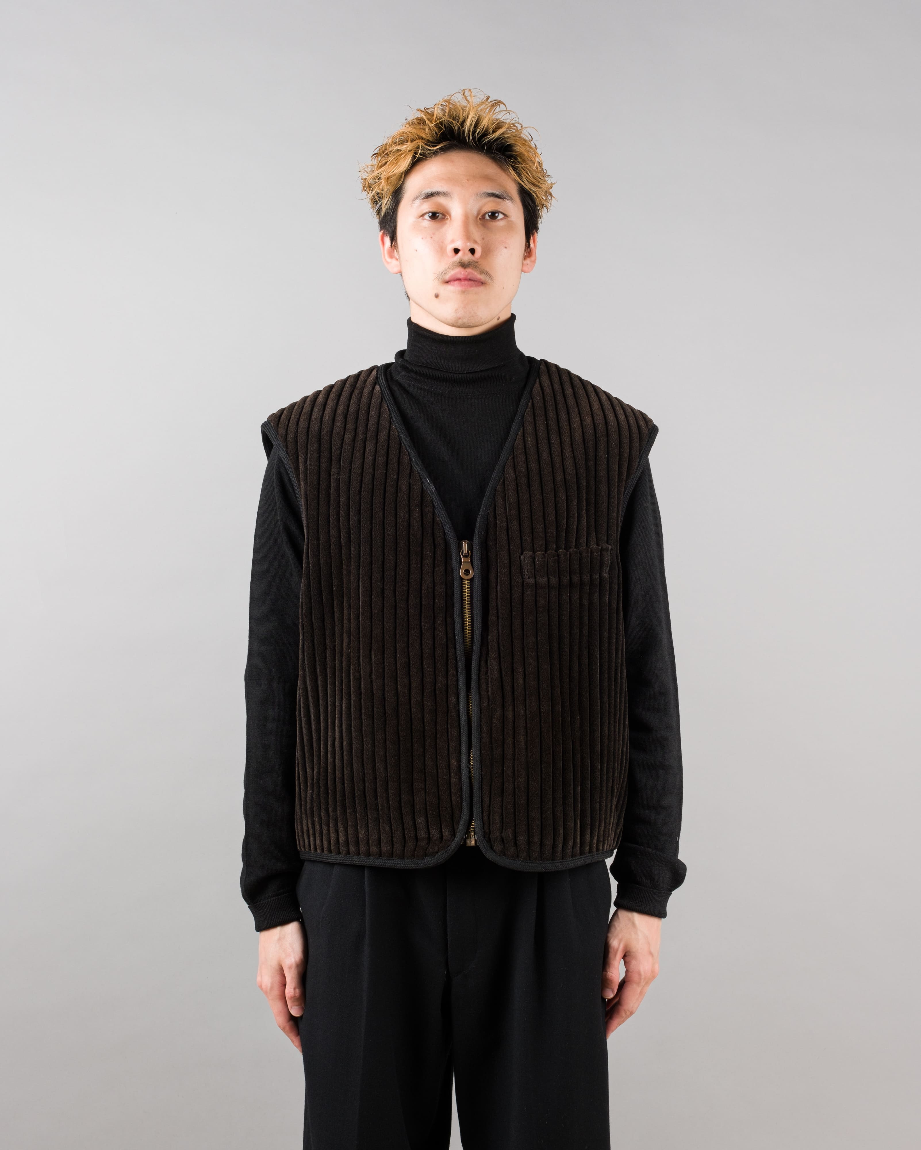 【~90's】Old EMPORIO ARMANI Pile Lined Heavy Corduroy Zip Up Vest Size.52