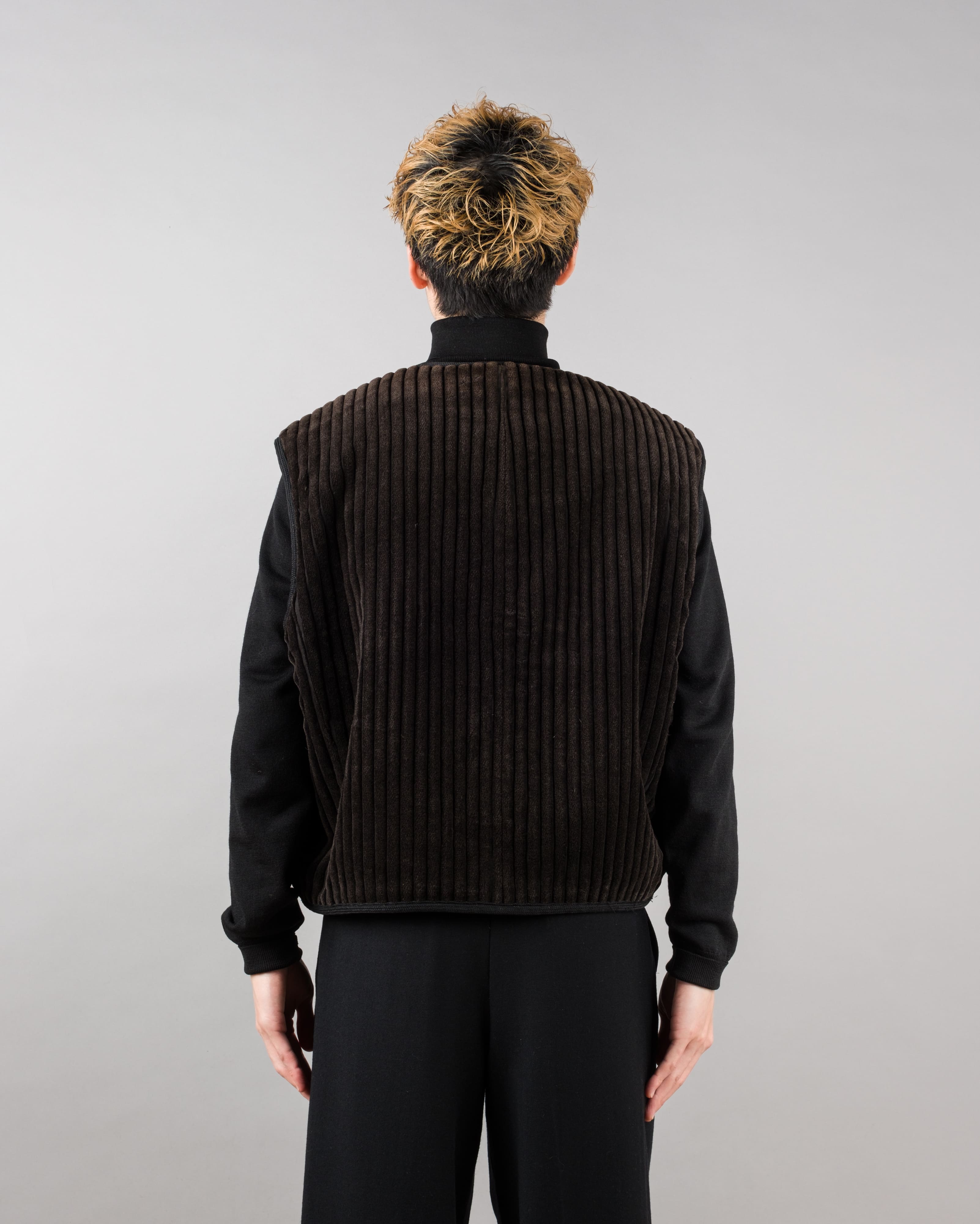 【~90's】Old EMPORIO ARMANI Pile Lined Heavy Corduroy Zip Up Vest Size.52