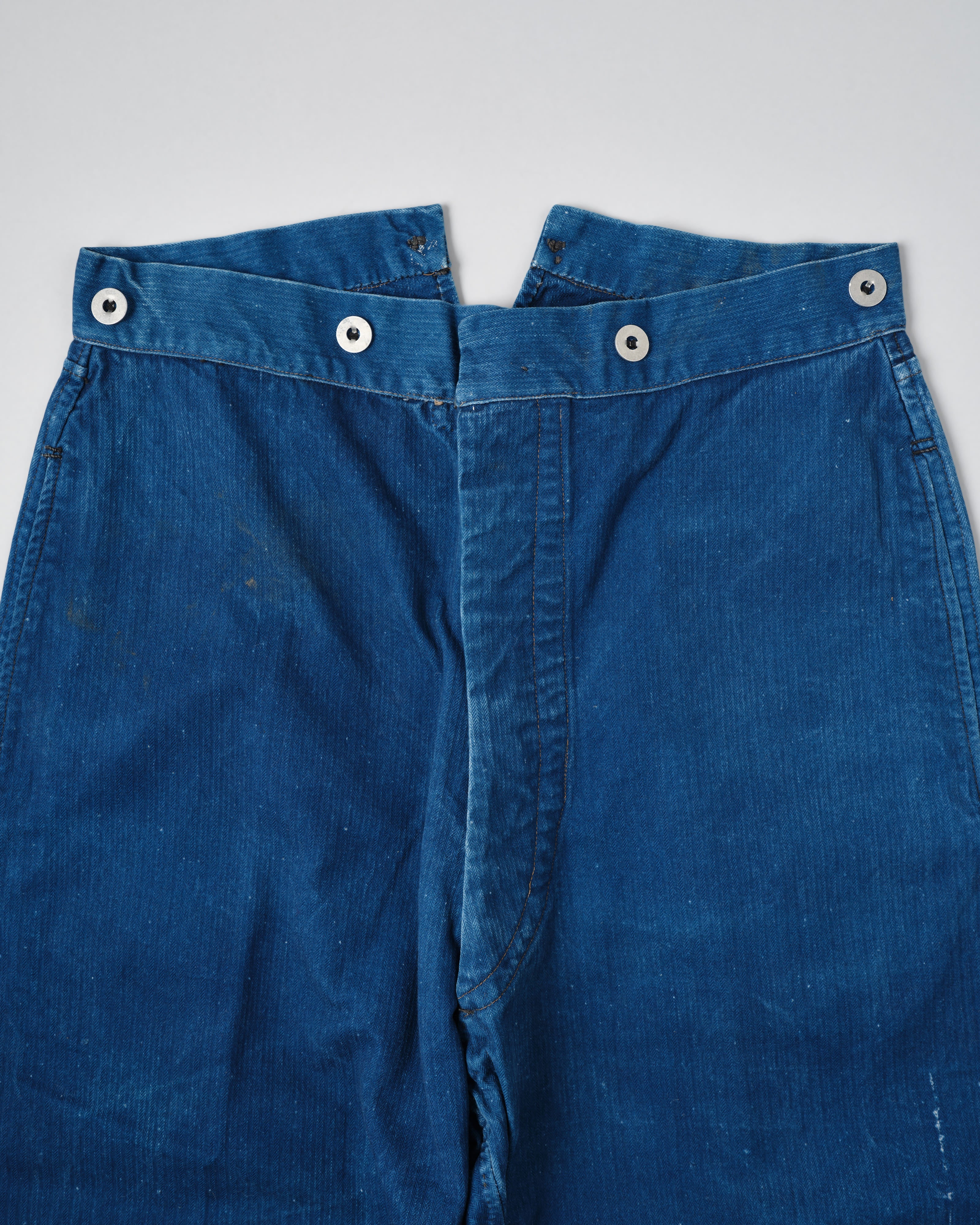【~30’s】French Army Indigo HBT Cotton Linen Mechanic Trousers