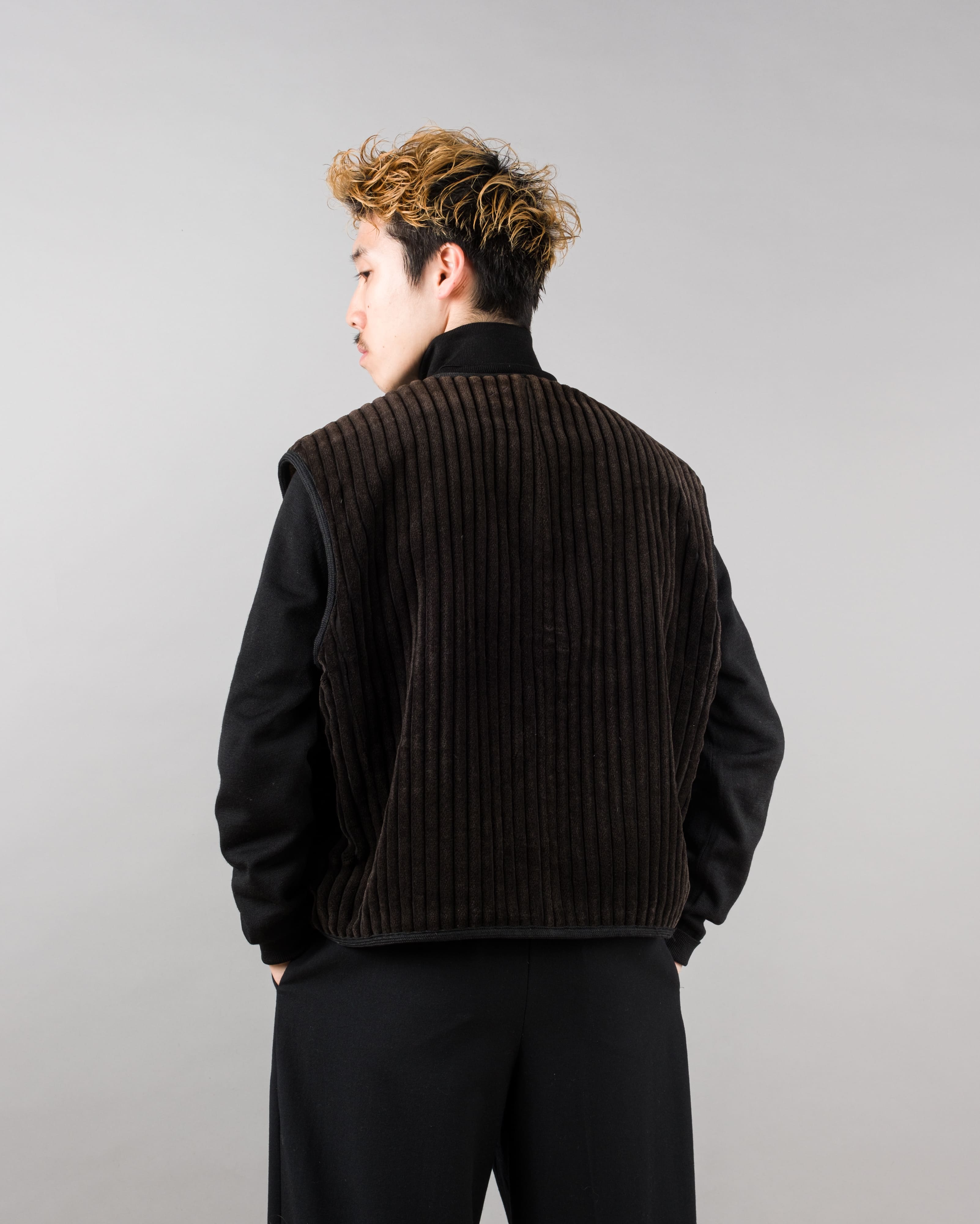 【~90's】Old EMPORIO ARMANI Pile Lined Heavy Corduroy Zip Up Vest Size.52