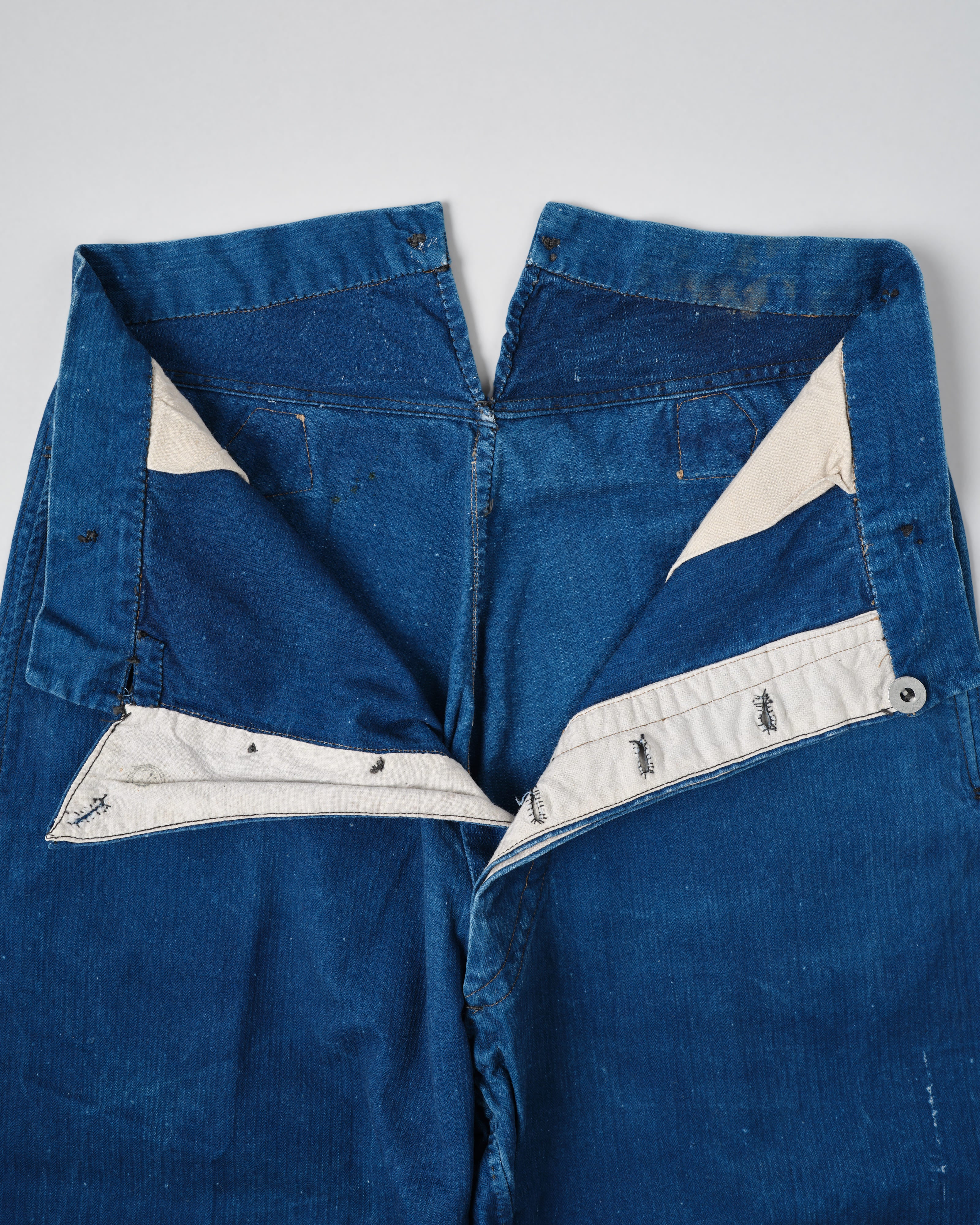 【~30’s】French Army Indigo HBT Cotton Linen Mechanic Trousers