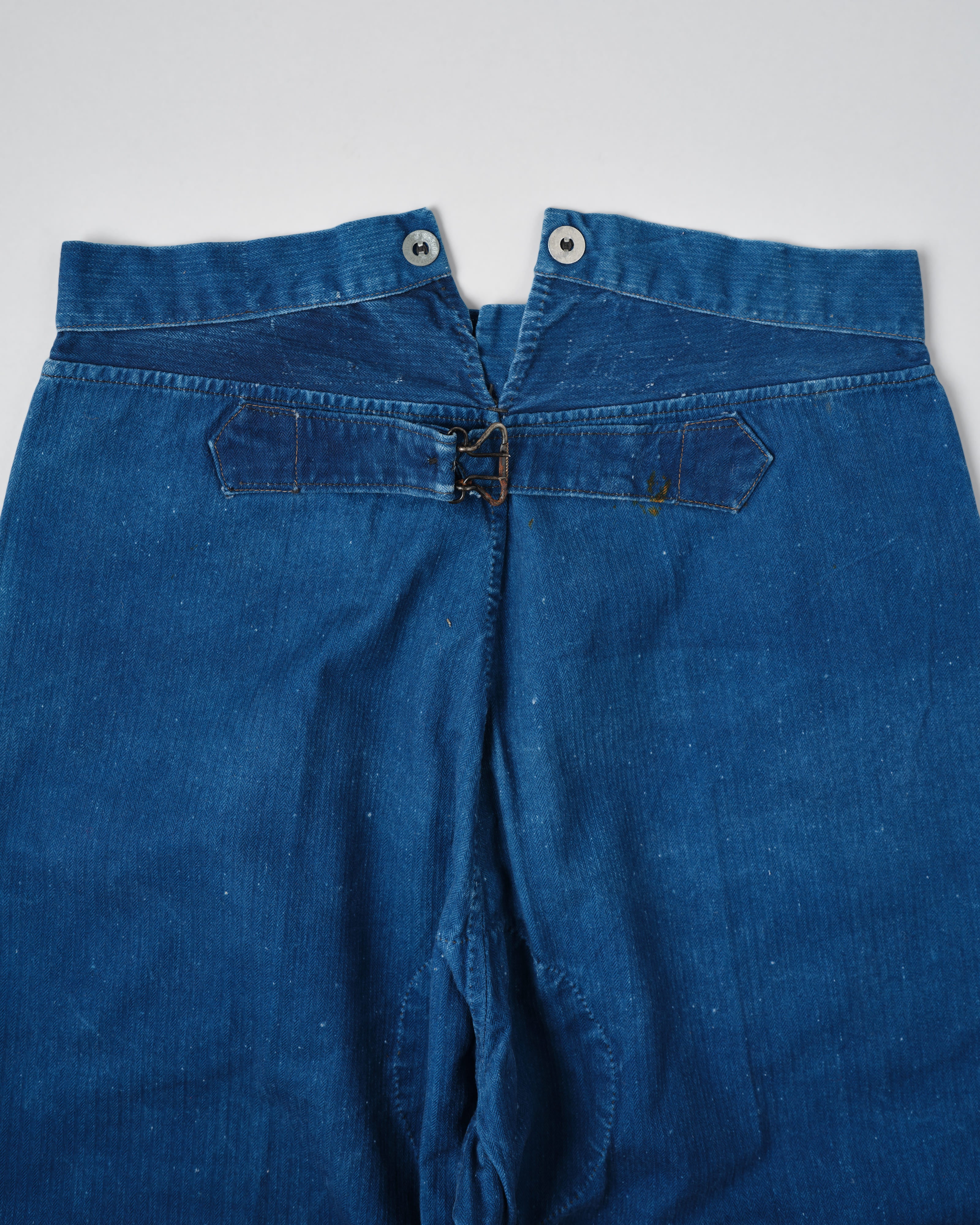 【~30’s】French Army Indigo HBT Cotton Linen Mechanic Trousers