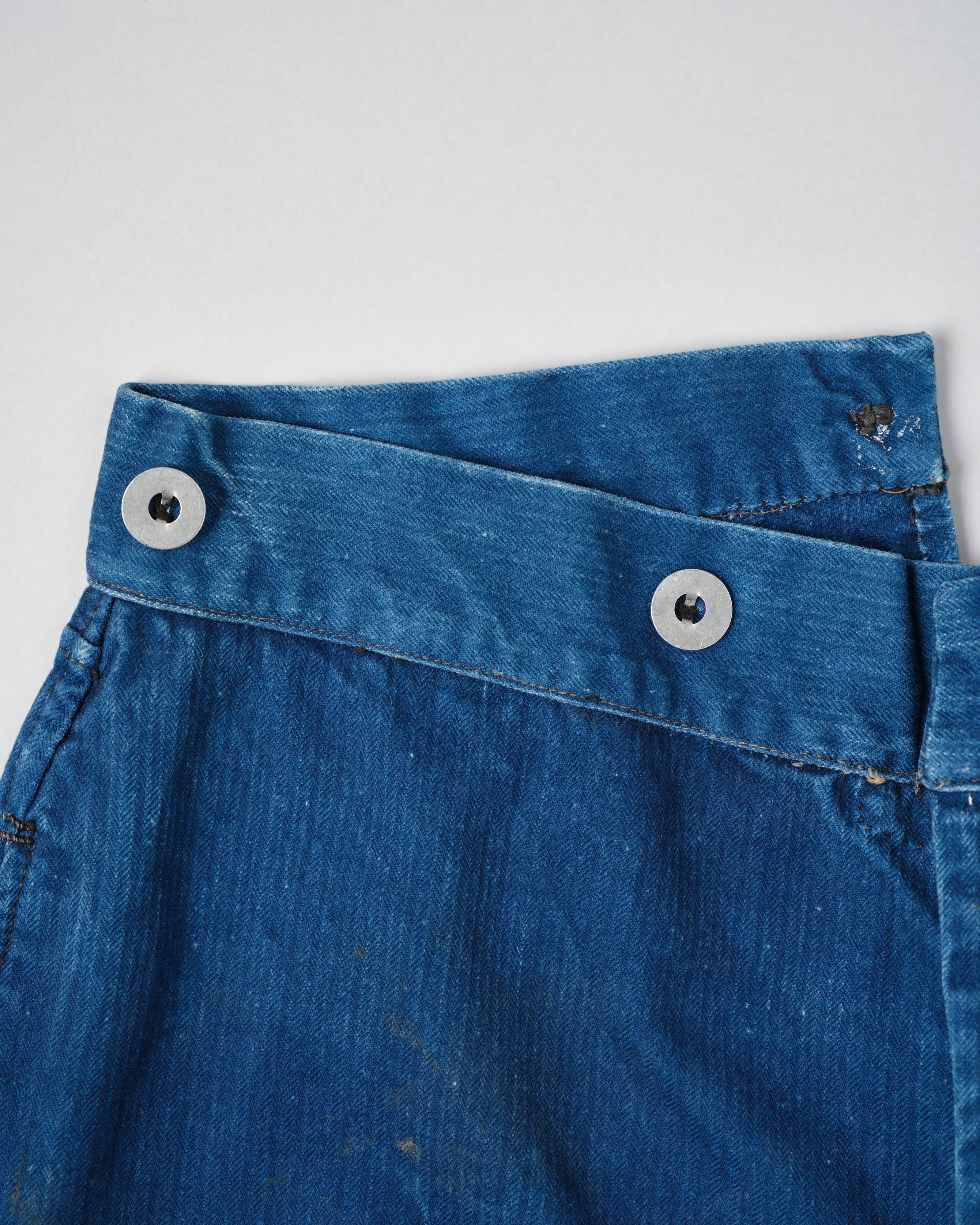 【~30’s】French Army Indigo HBT Cotton Linen Mechanic Trousers