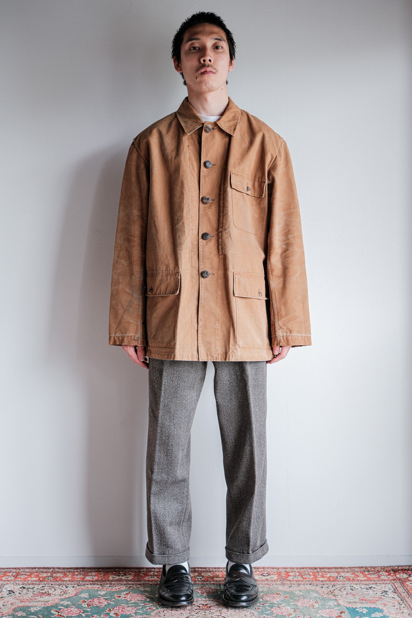 【~50's】French Vintage Cotton Canvas Hunting Jacket Size.46 "Le Mont St. Michel"