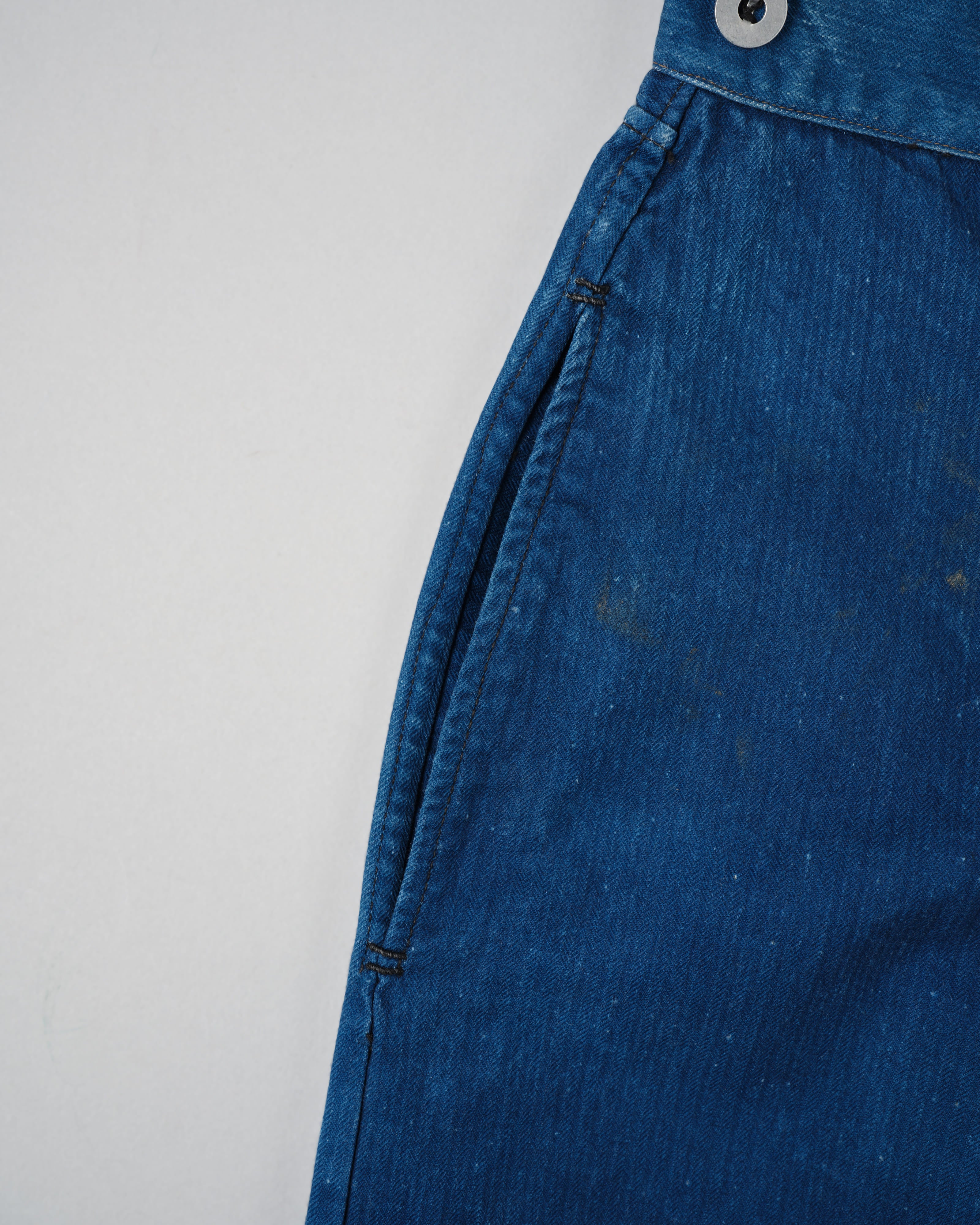 【~30’s】French Army Indigo HBT Cotton Linen Mechanic Trousers