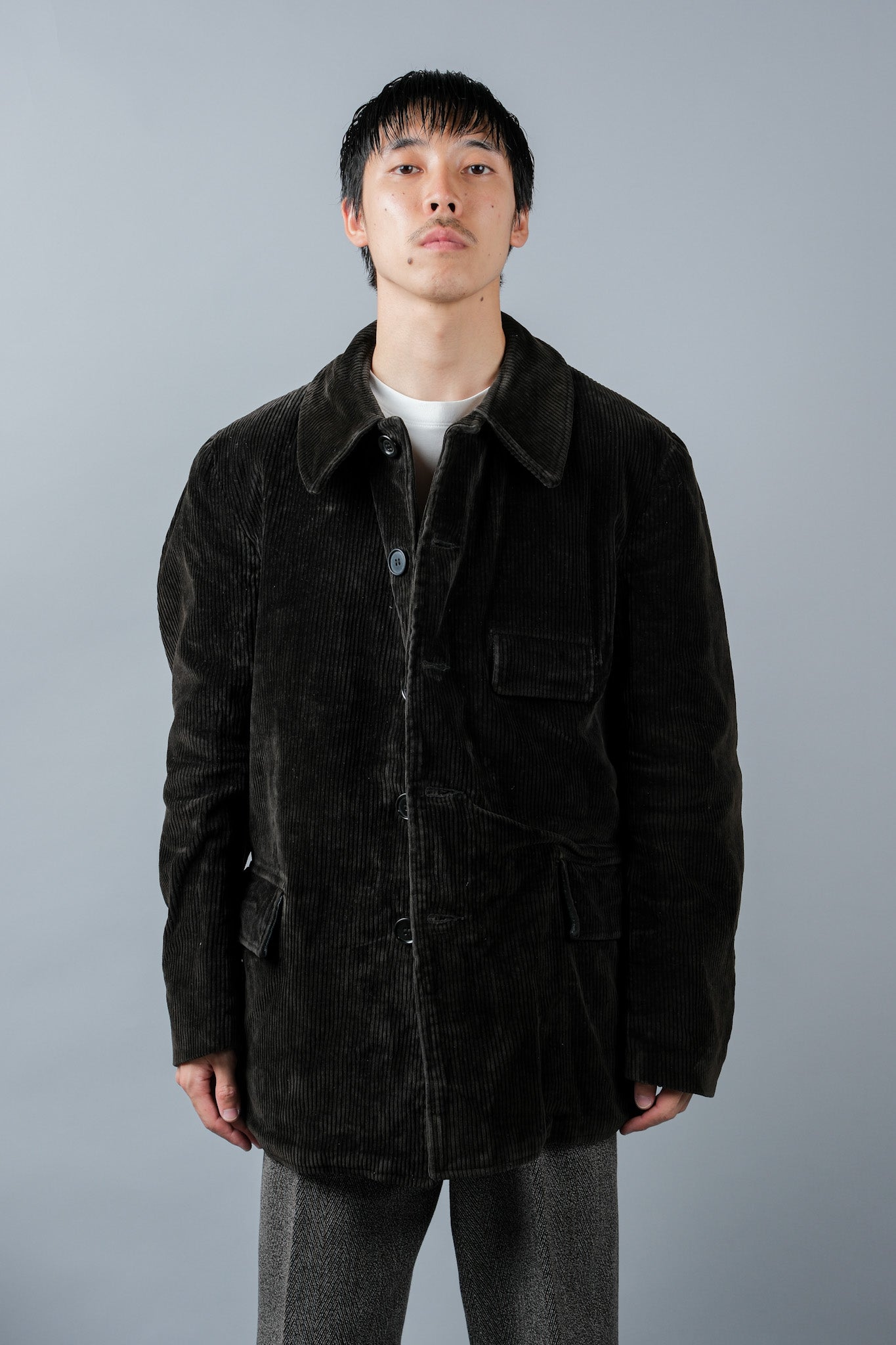 【~40's】French Vintage Dark Brown Corduroy Work Jacket Size.46 "Adolphe Lafont"