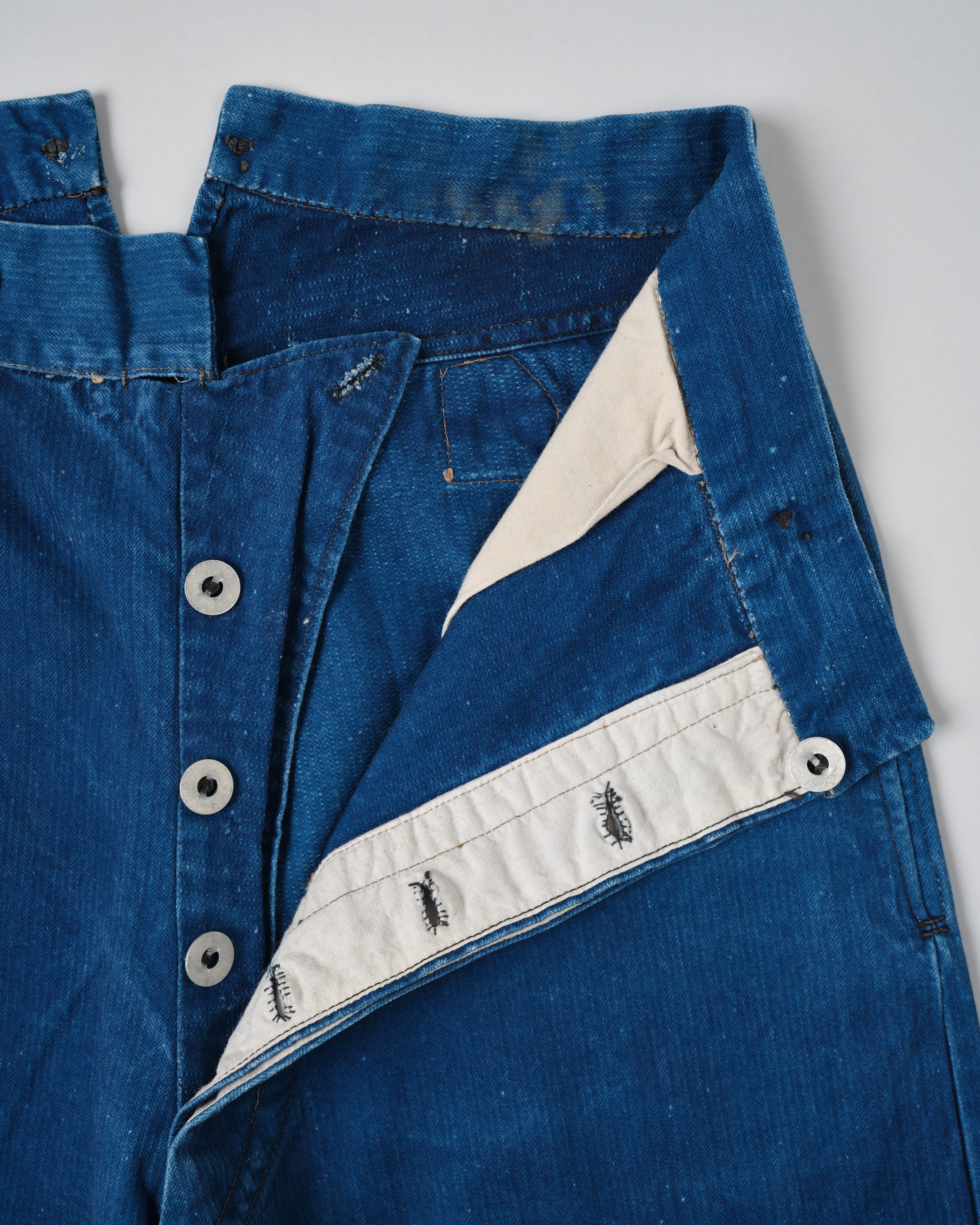 【~30’s】French Army Indigo HBT Cotton Linen Mechanic Trousers