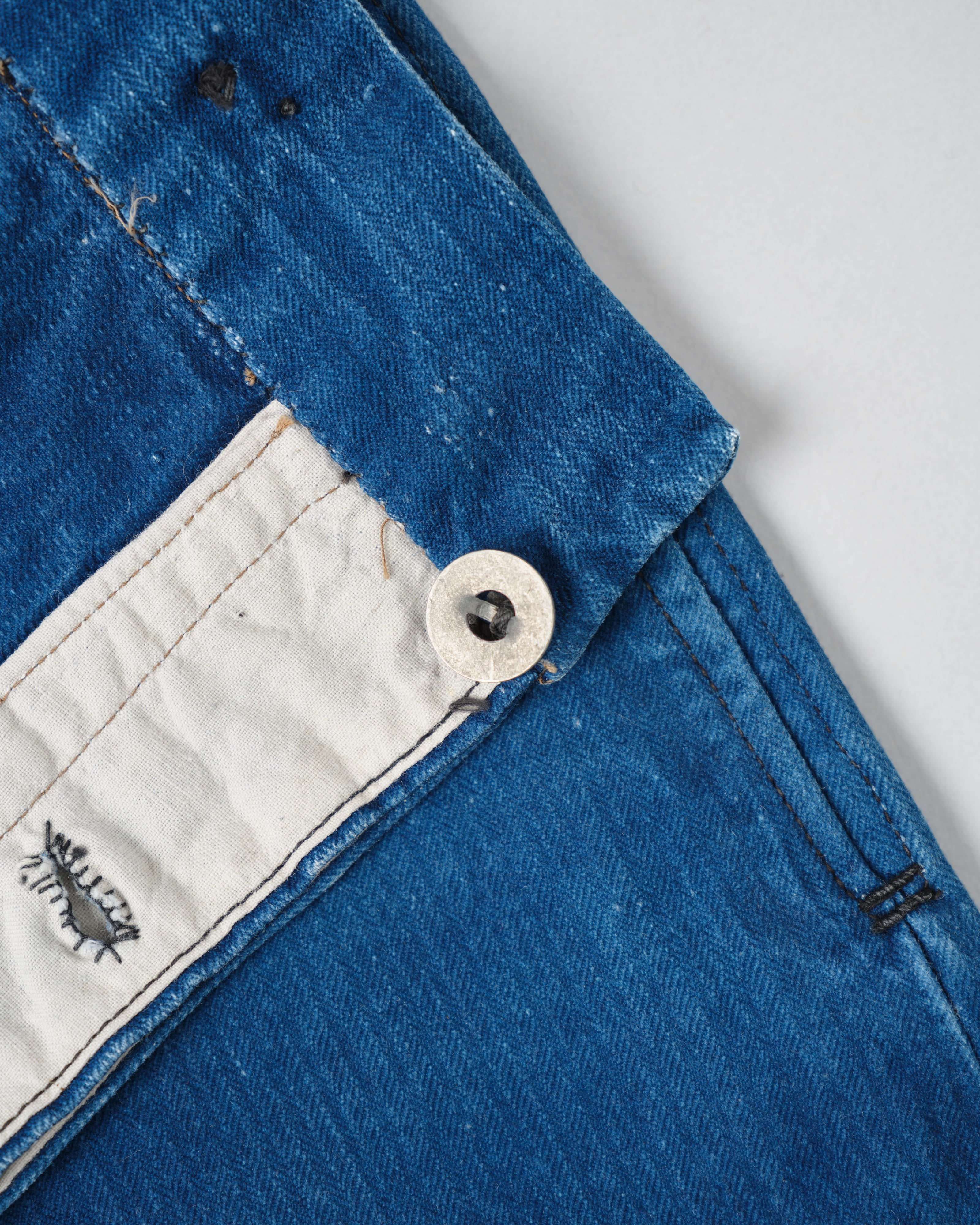 【~30’s】French Army Indigo HBT Cotton Linen Mechanic Trousers