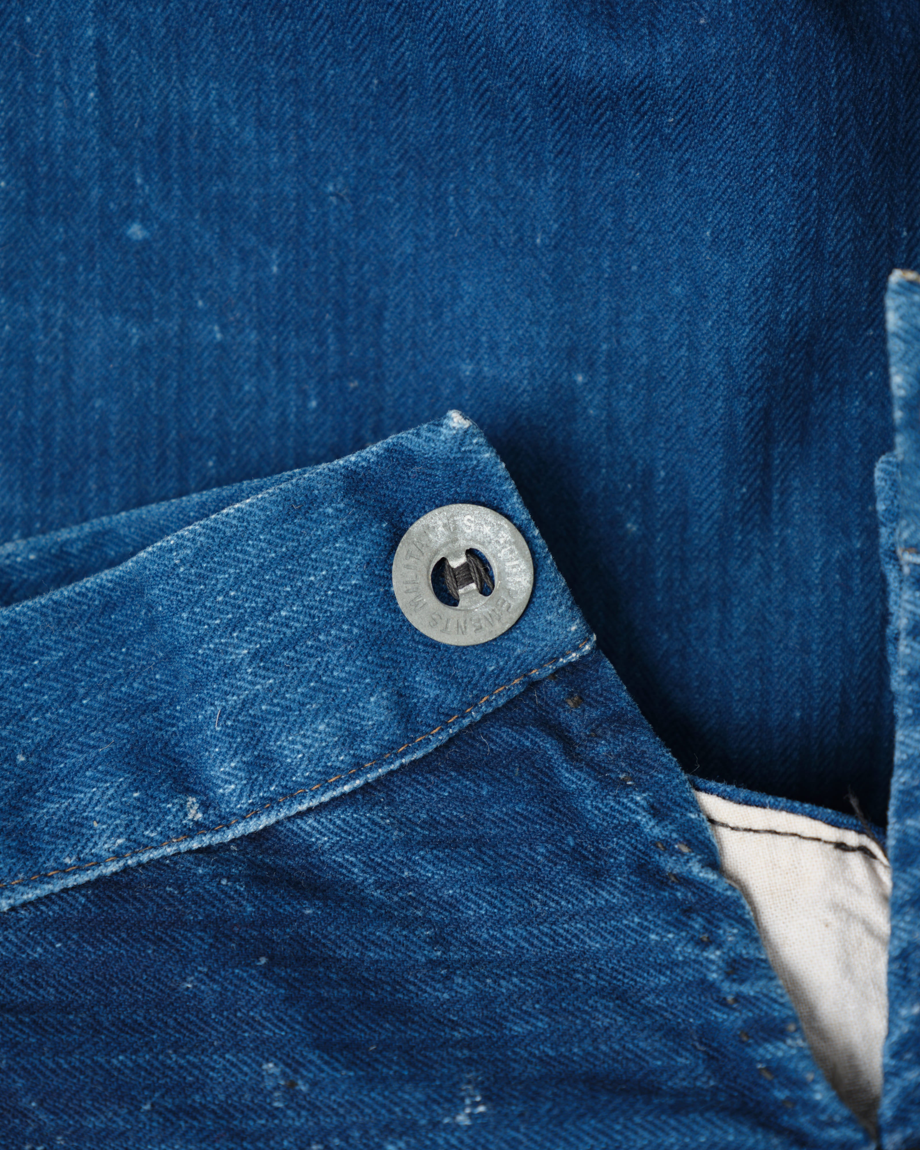 【~30’s】French Army Indigo HBT Cotton Linen Mechanic Trousers