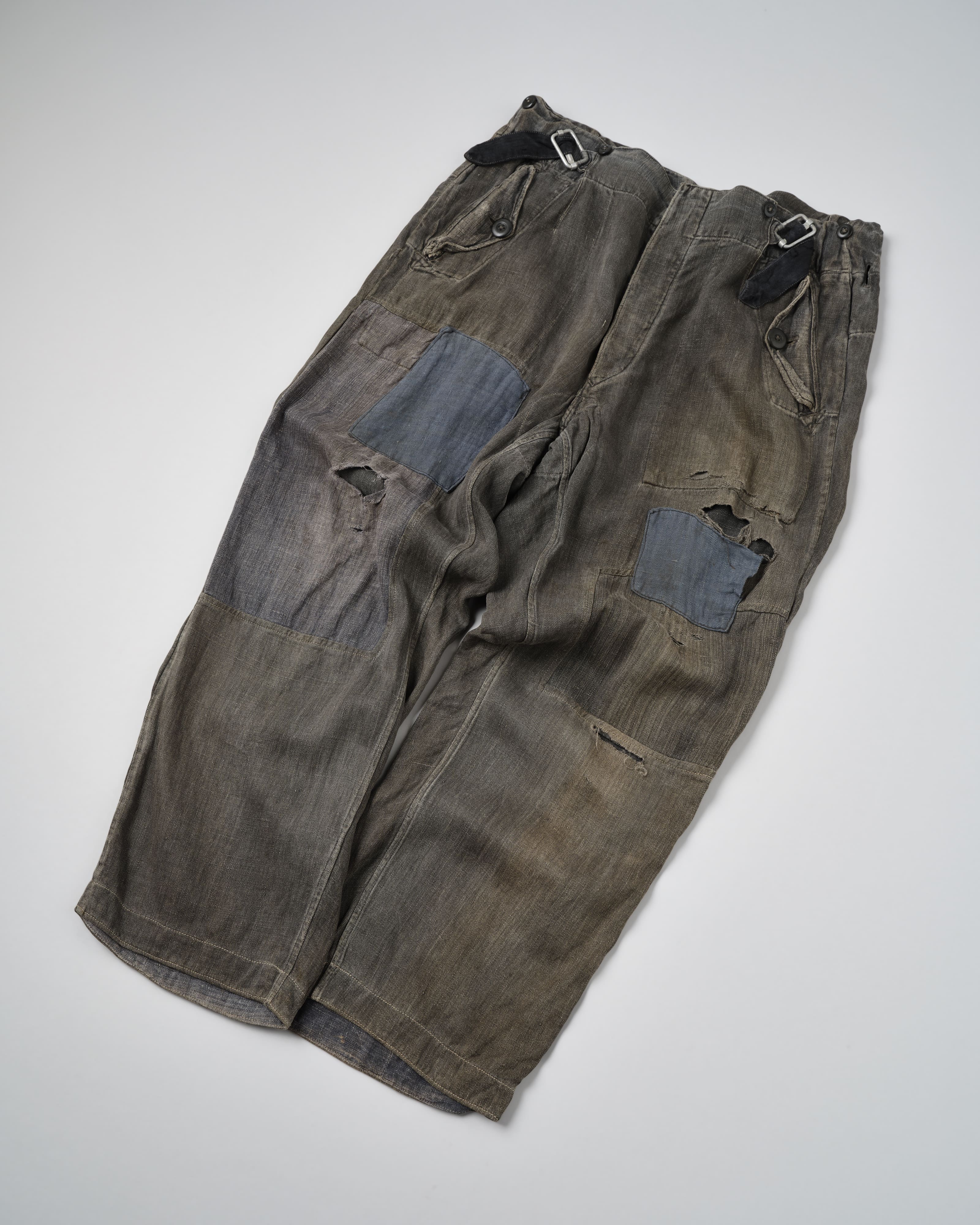 【~30's】German Air Force Gray Drillich HBT Linen Work Trousers "Unusual Color" "Luftwaffe"