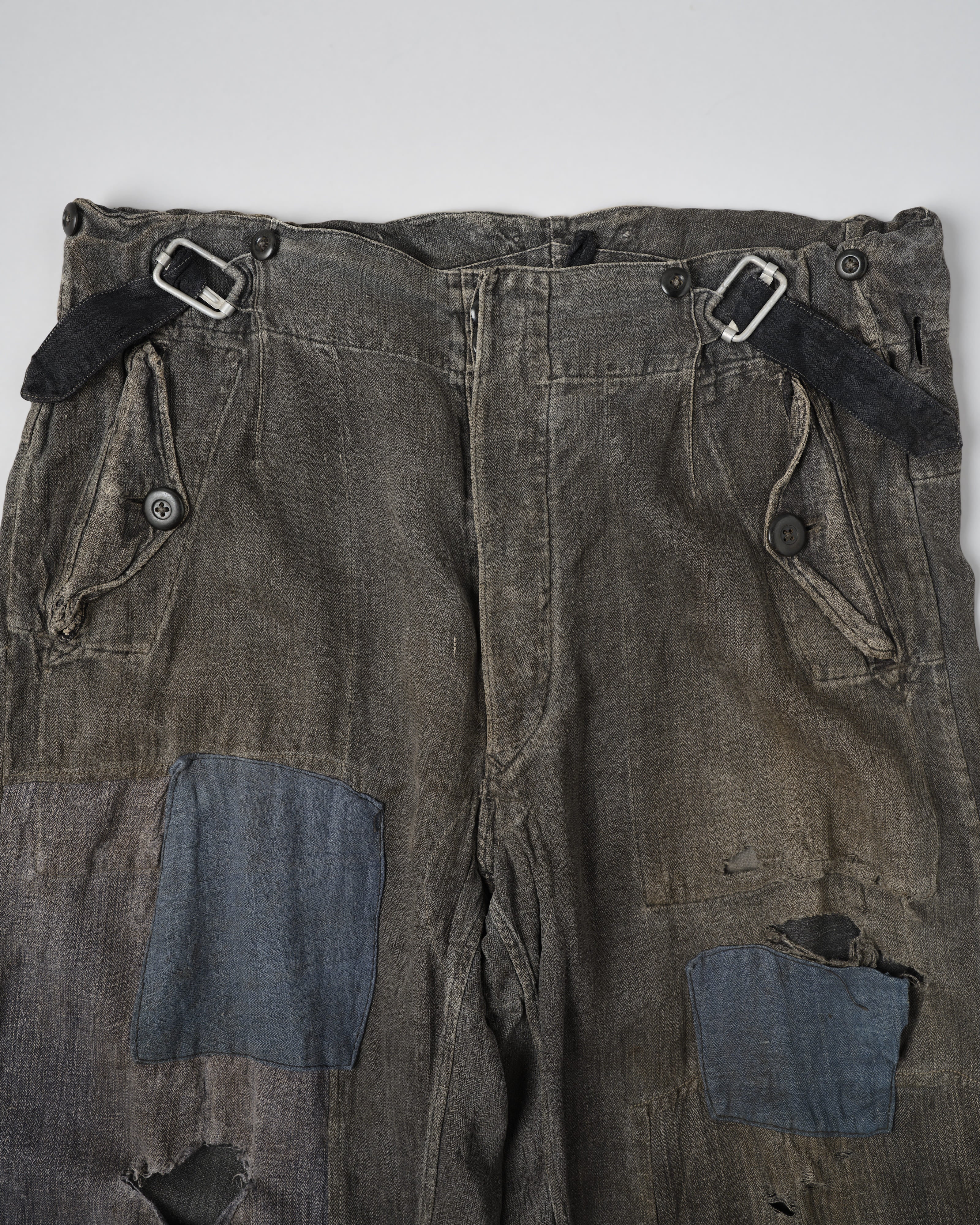 【~30's】German Air Force Gray Drillich HBT Linen Work Trousers "Unusual Color" "Luftwaffe"