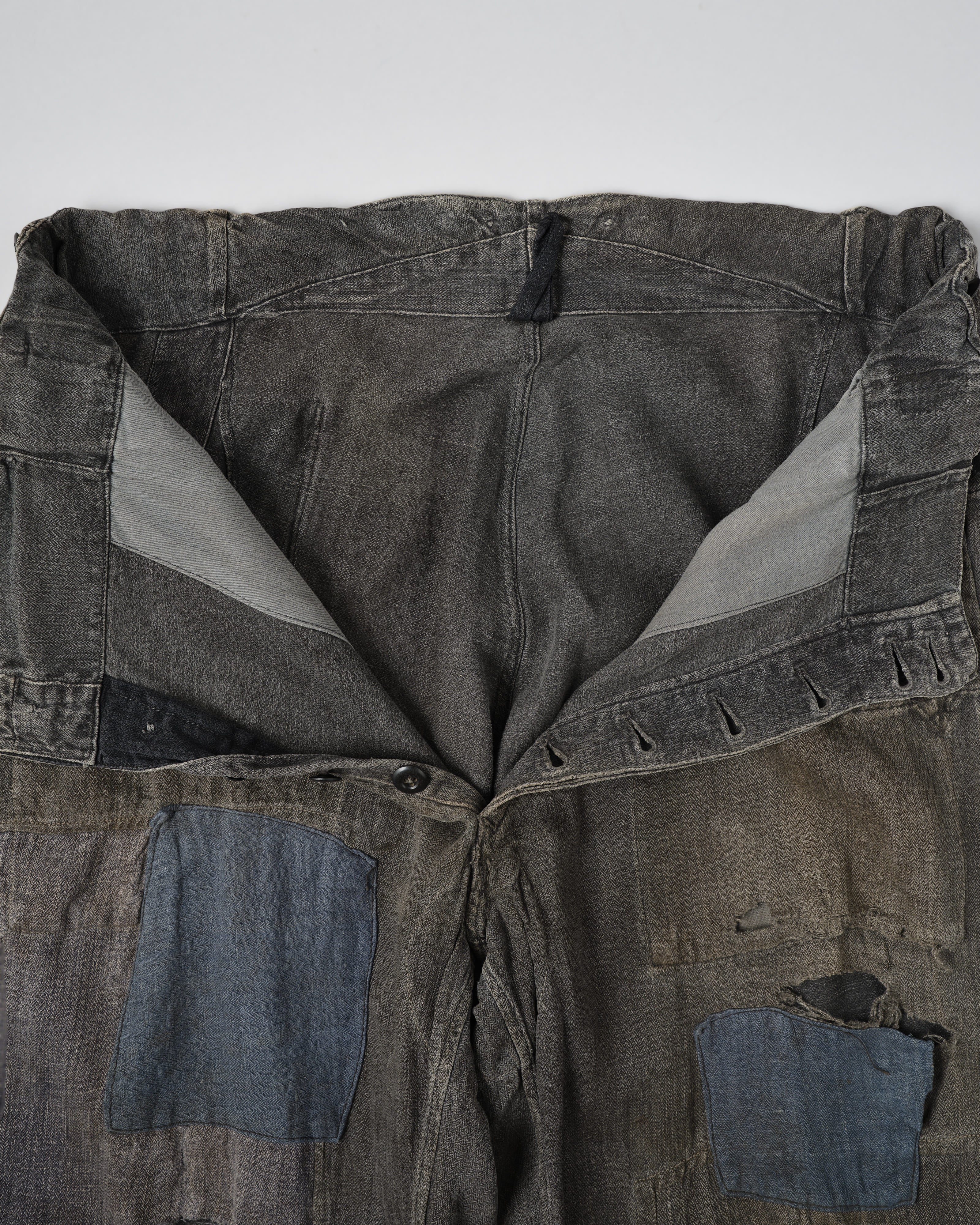 【~30's】German Air Force Gray Drillich HBT Linen Work Trousers "Unusual Color" "Luftwaffe"