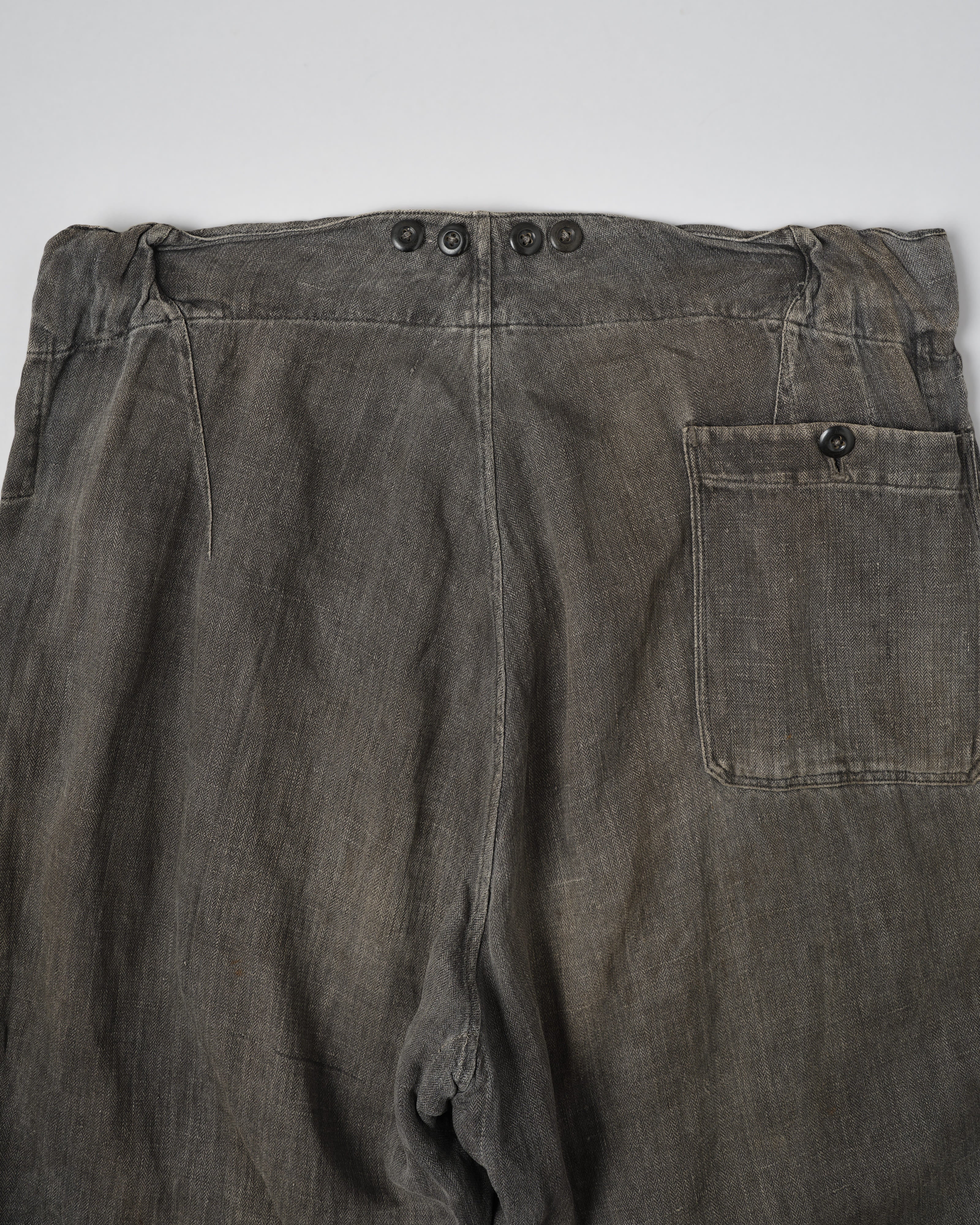 【~30's】German Air Force Gray Drillich HBT Linen Work Trousers "Unusual Color" "Luftwaffe"