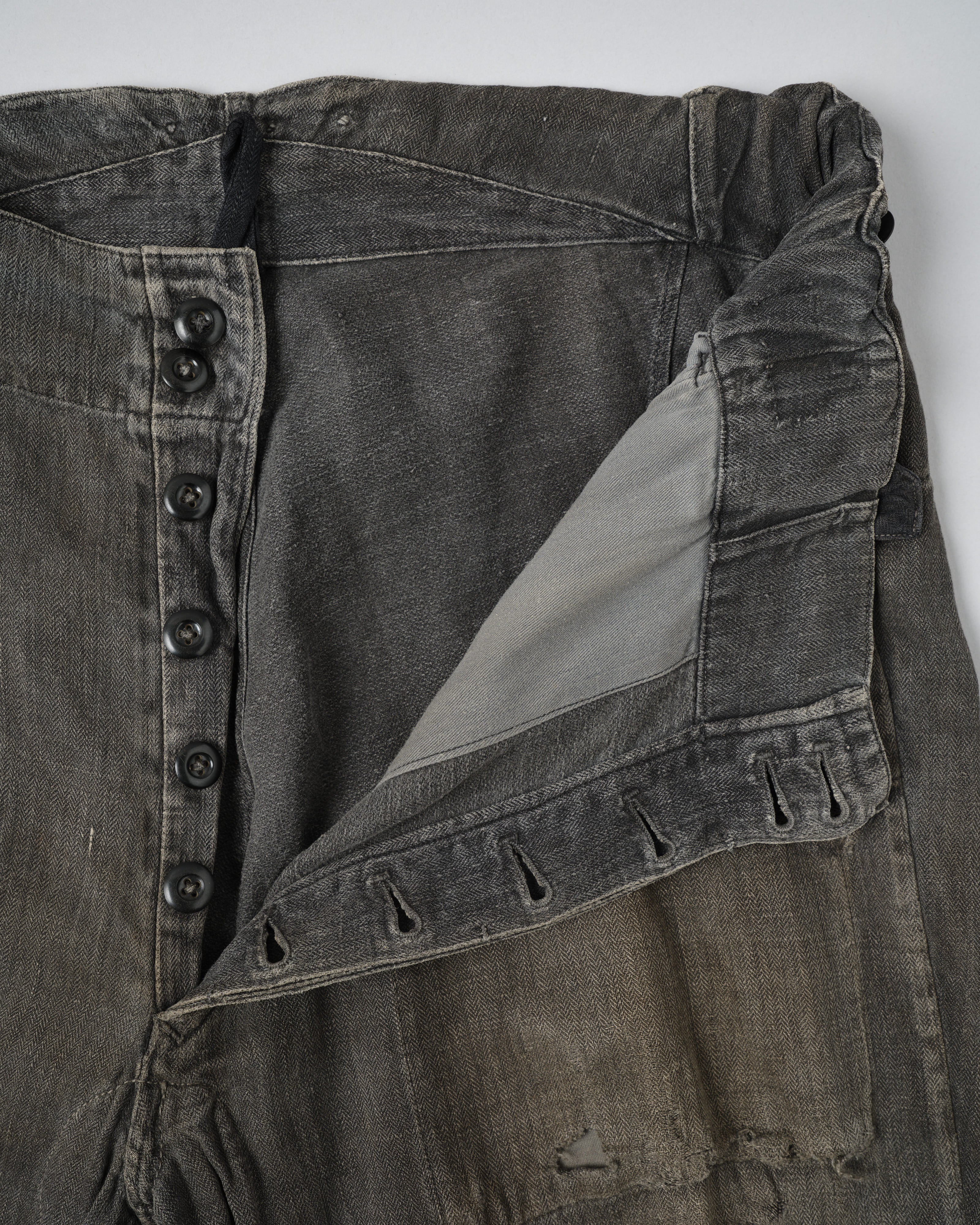 【~30's】German Air Force Gray Drillich HBT Linen Work Trousers "Unusual Color" "Luftwaffe"