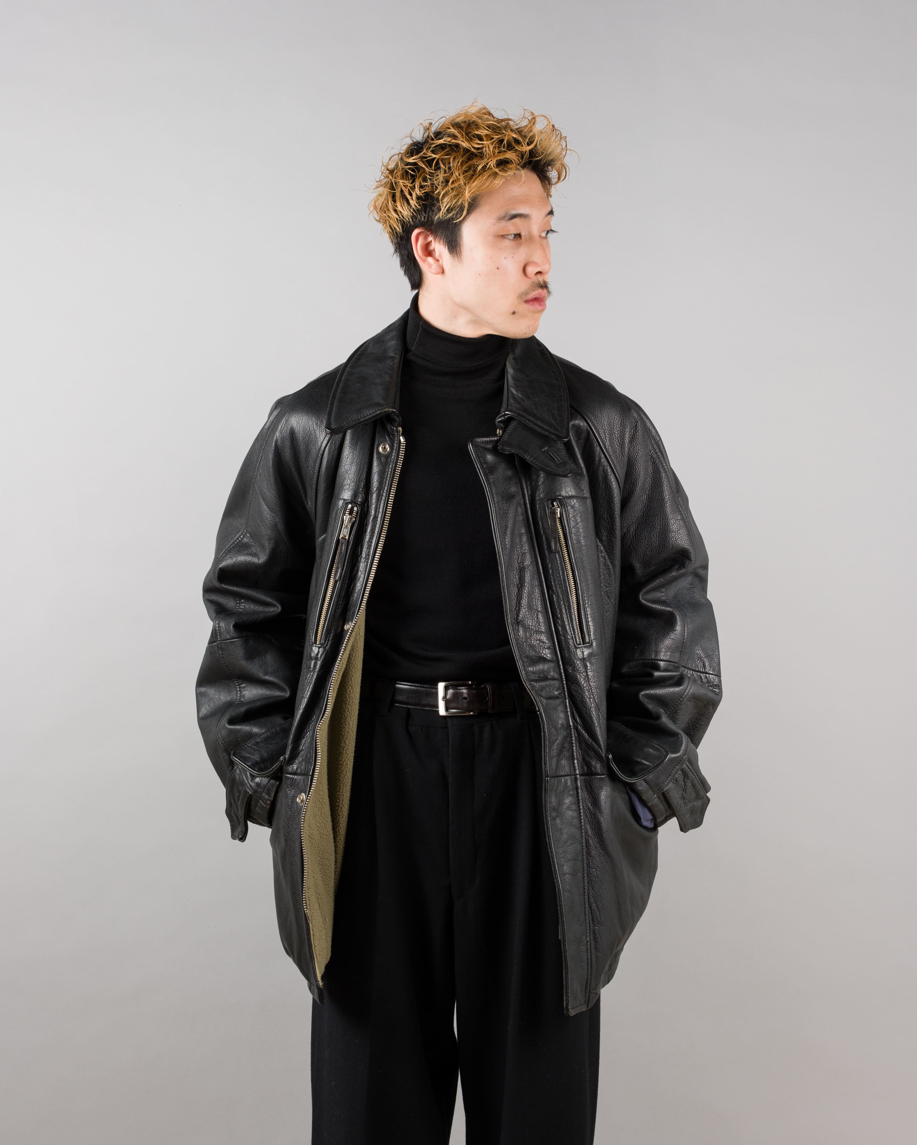 【~90's】Old BONEVILLE Raglan Sleeve D-pocket Leather Jacket