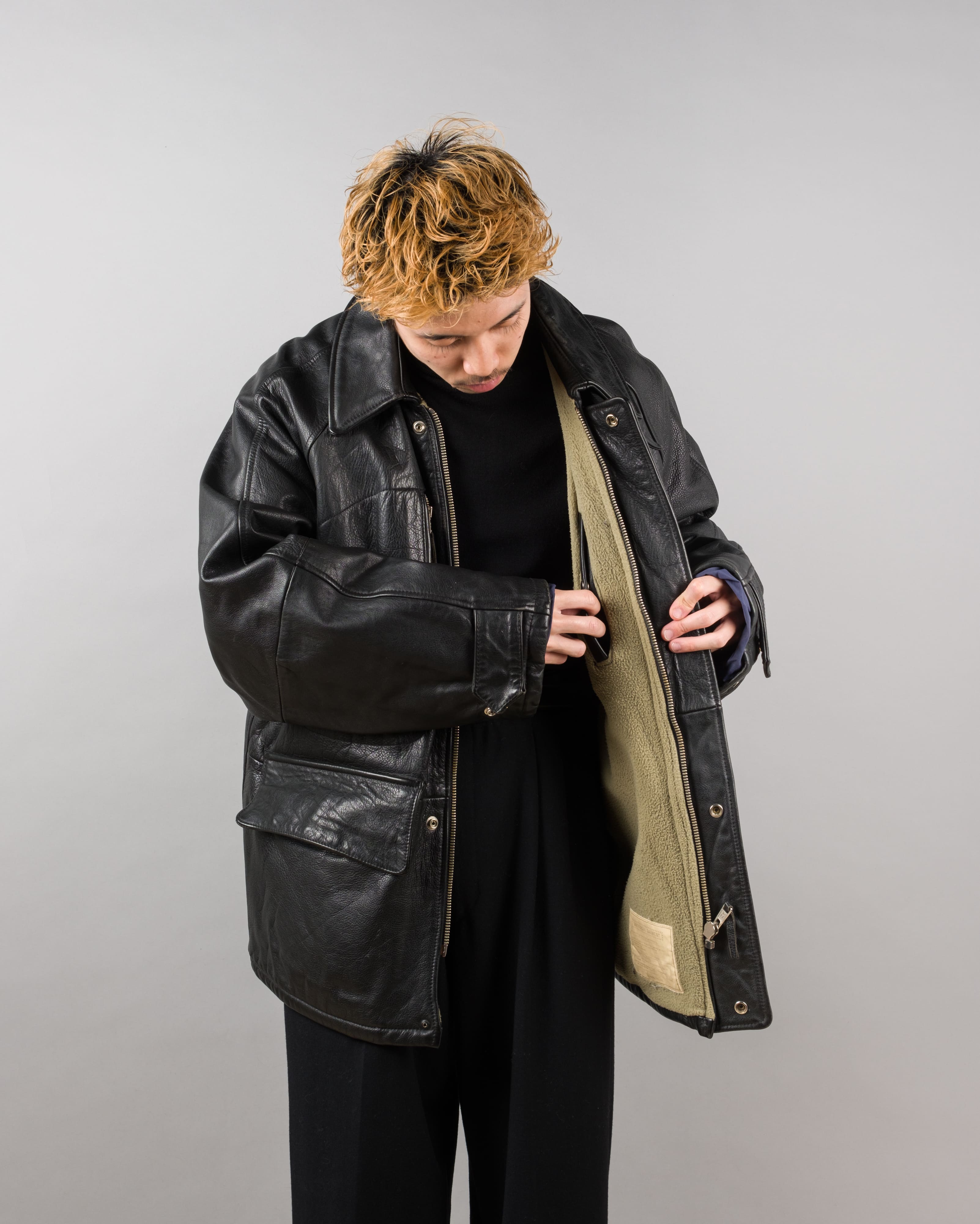 【~90's】Old BONEVILLE Raglan Sleeve D-pocket Leather Jacket