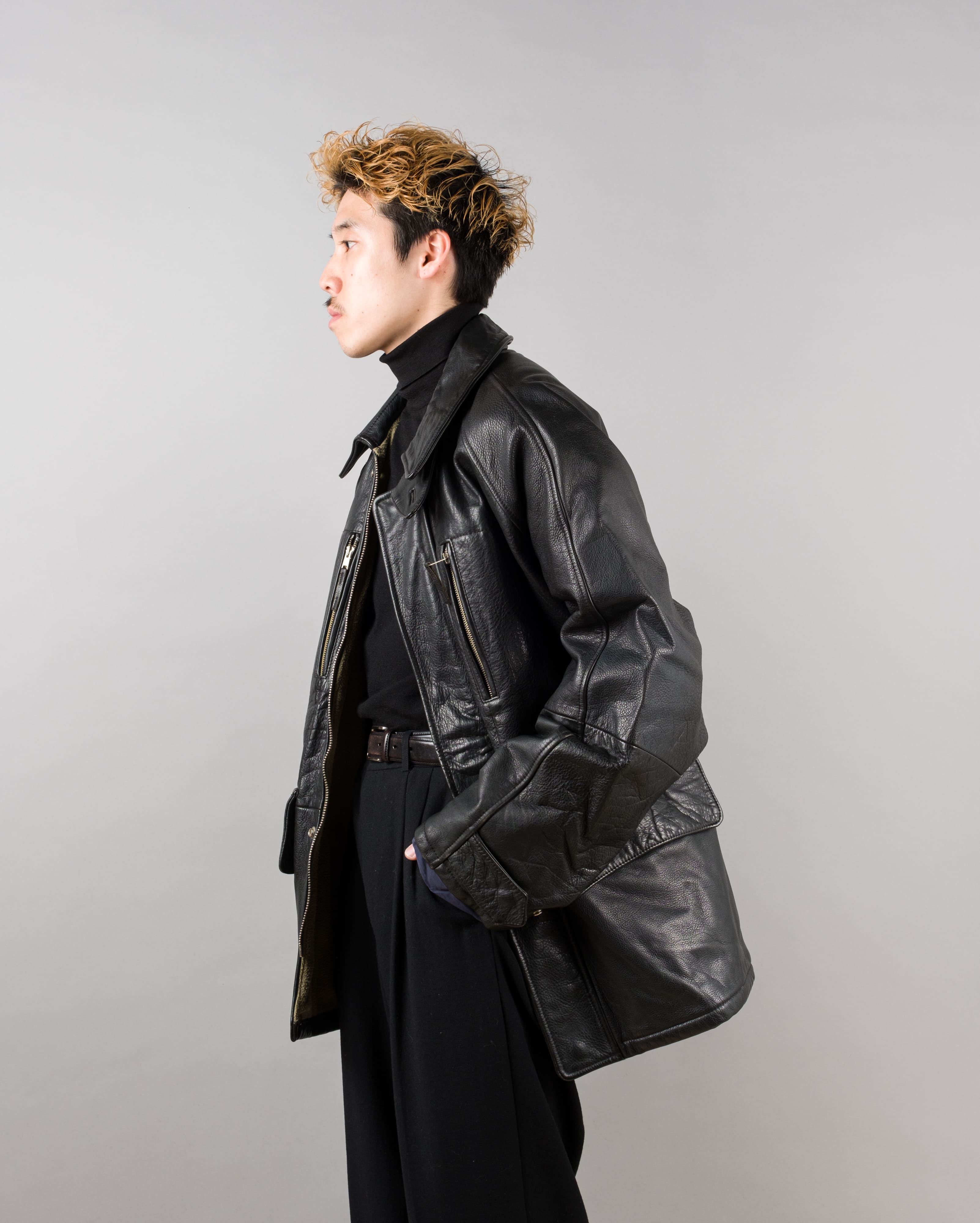 【~90's】Old BONEVILLE Raglan Sleeve D-pocket Leather Jacket