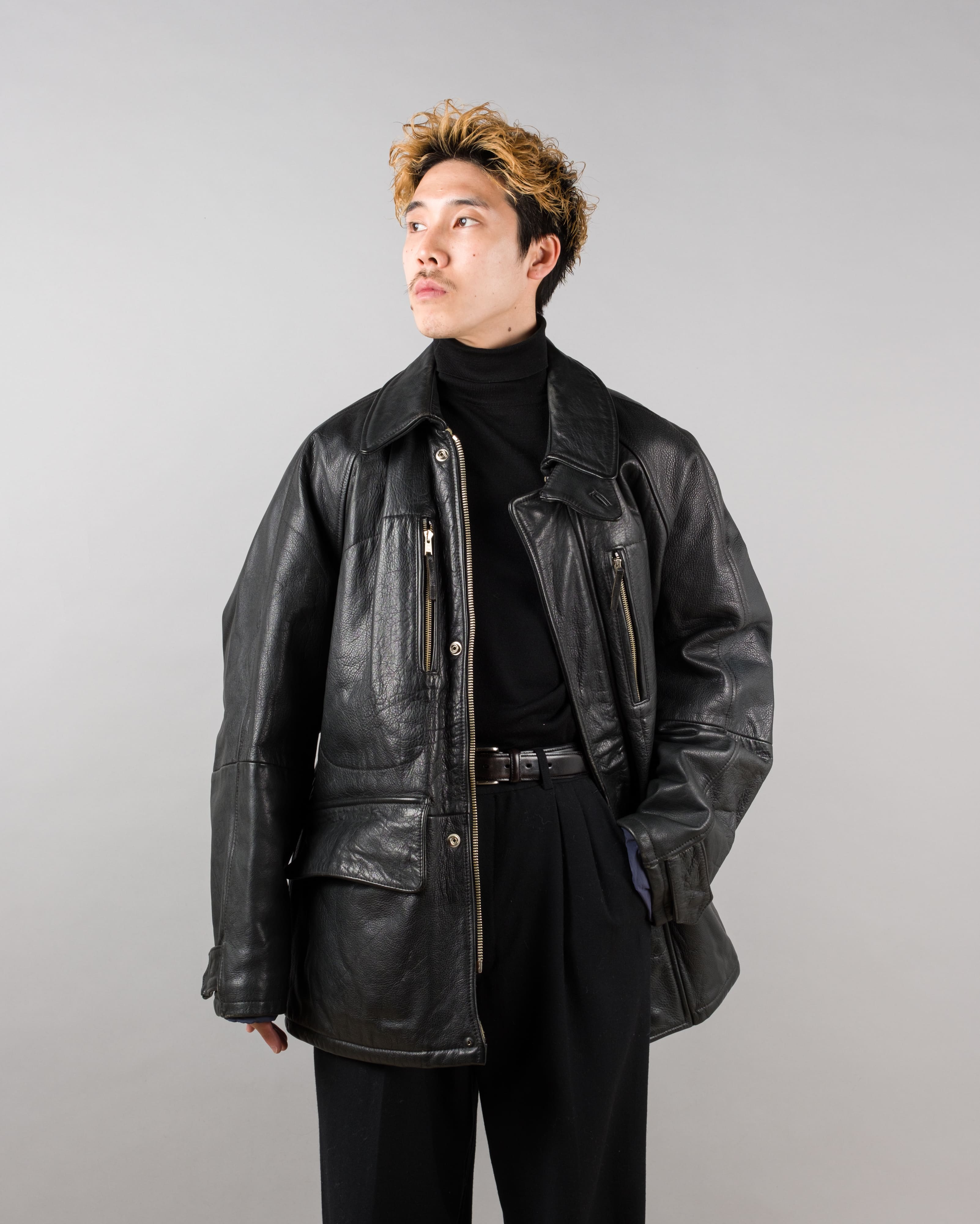 【~90's】Old BONEVILLE Raglan Sleeve D-pocket Leather Jacket