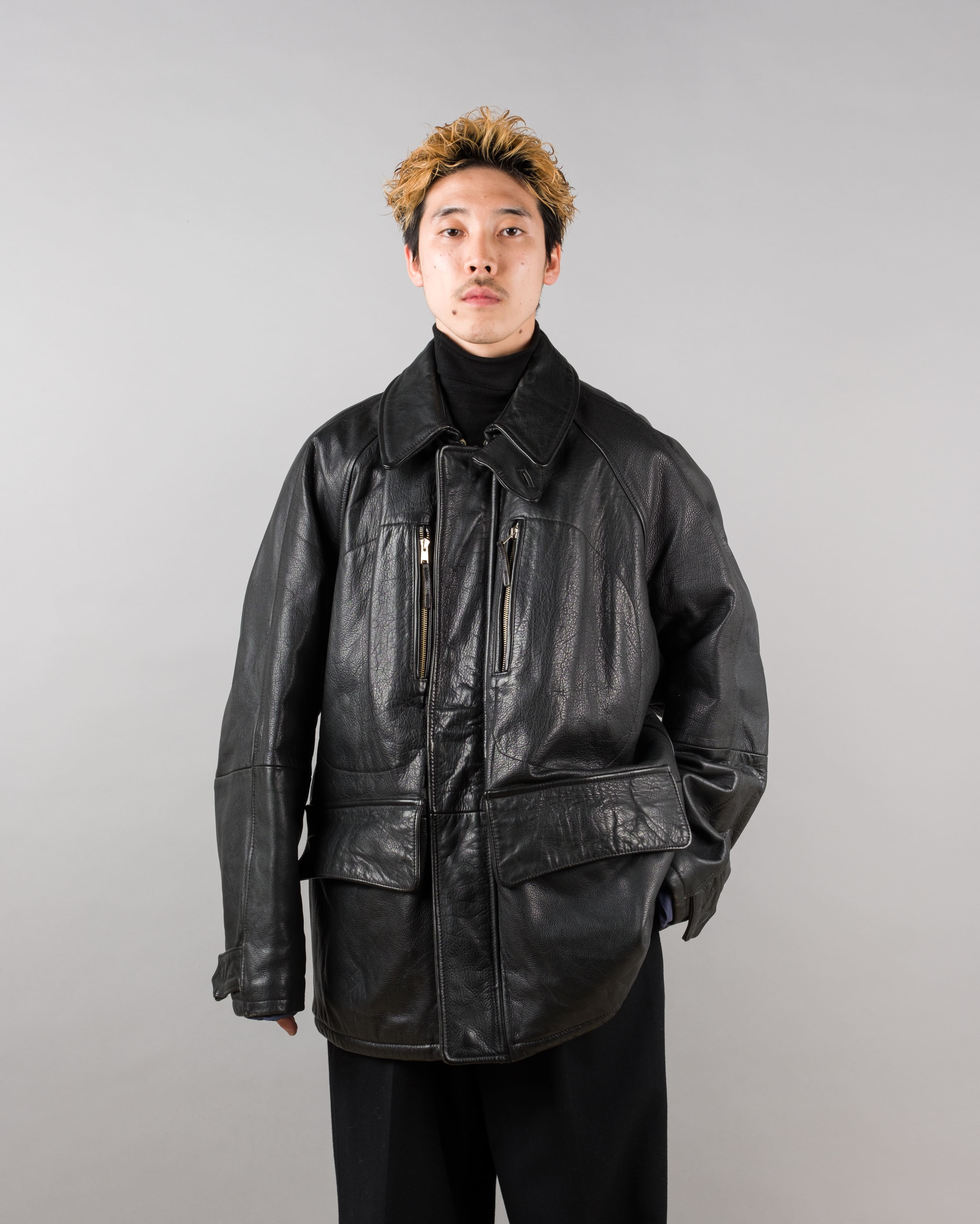 【~90's】Old BONEVILLE Raglan Sleeve D-pocket Leather Jacket