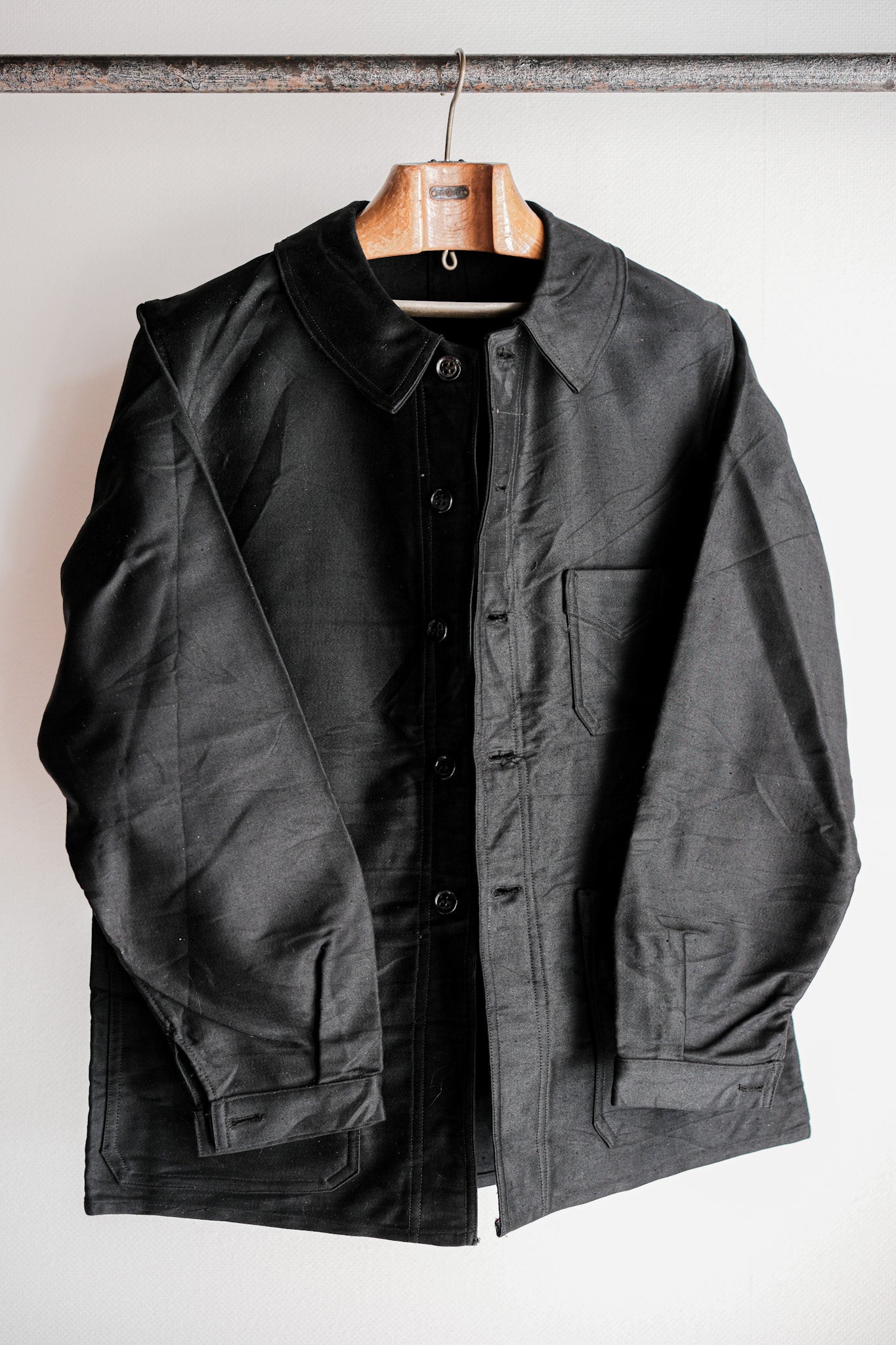 【~30's】French Vintage Black Moleskin Work Jacket "Le Mont St. Michel"