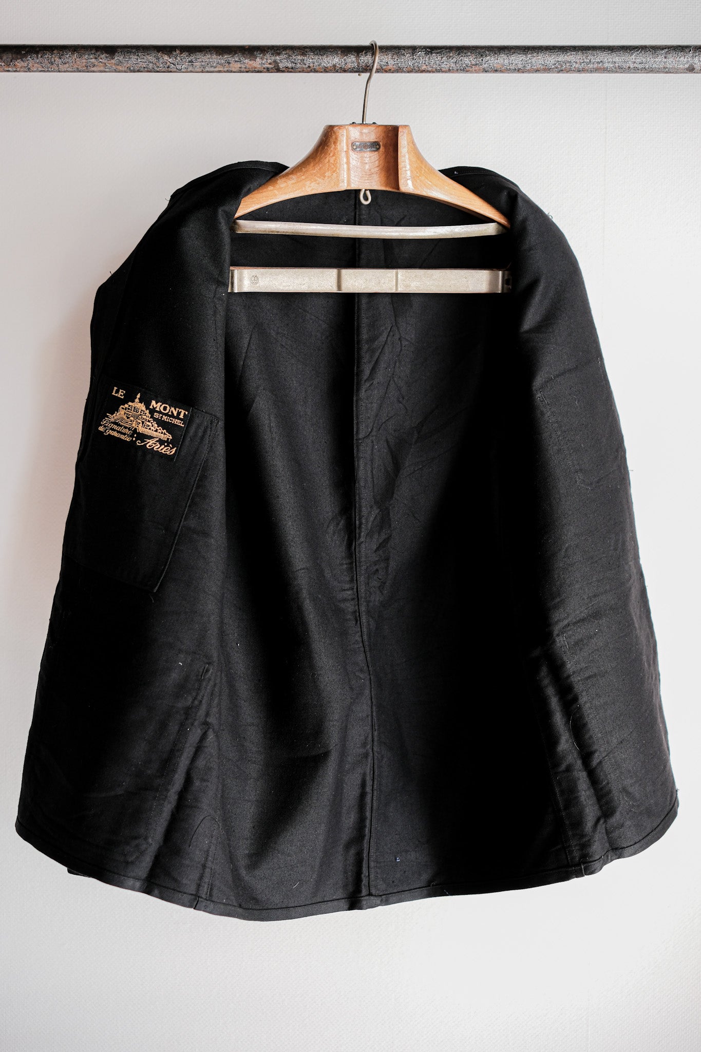 【~30's】French Vintage Black Moleskin Work Jacket "Le Mont St. Michel"