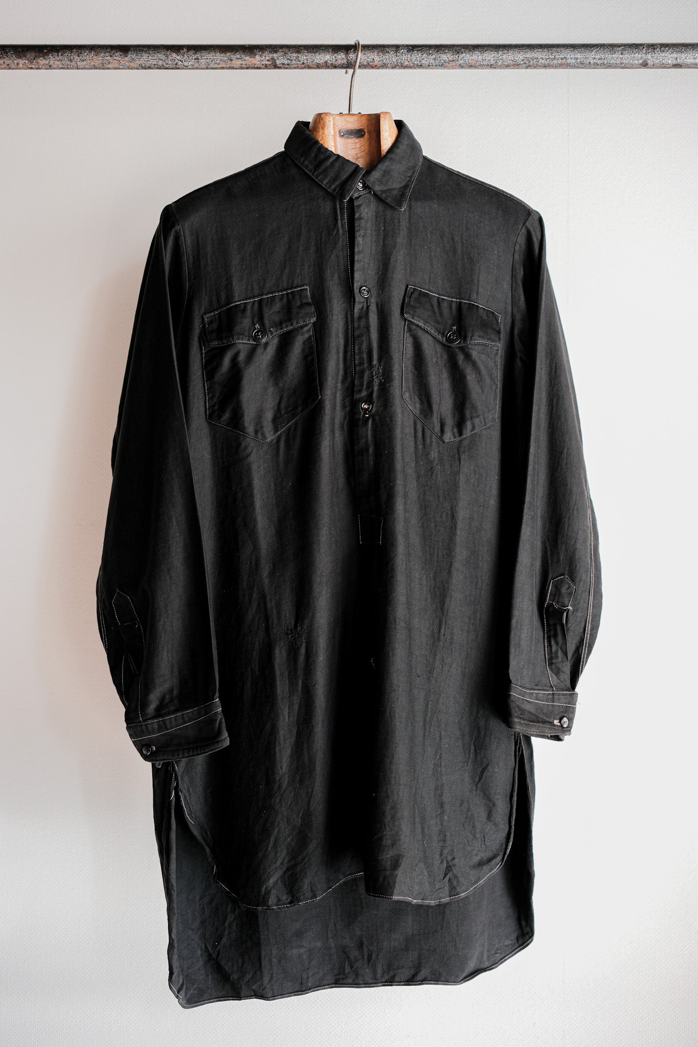 【~30's】French Vintage Black Light Moleskin Grandpa Shirt